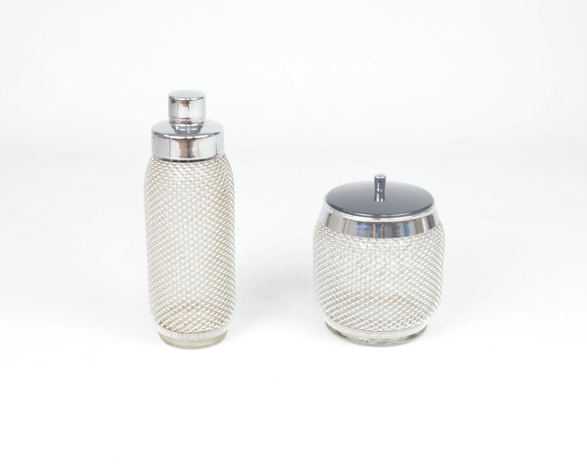 Zestaw barmański Mercuria, szkło przezroczyste, metal srebrny, Czechosłowacja, lata 70. - 85272