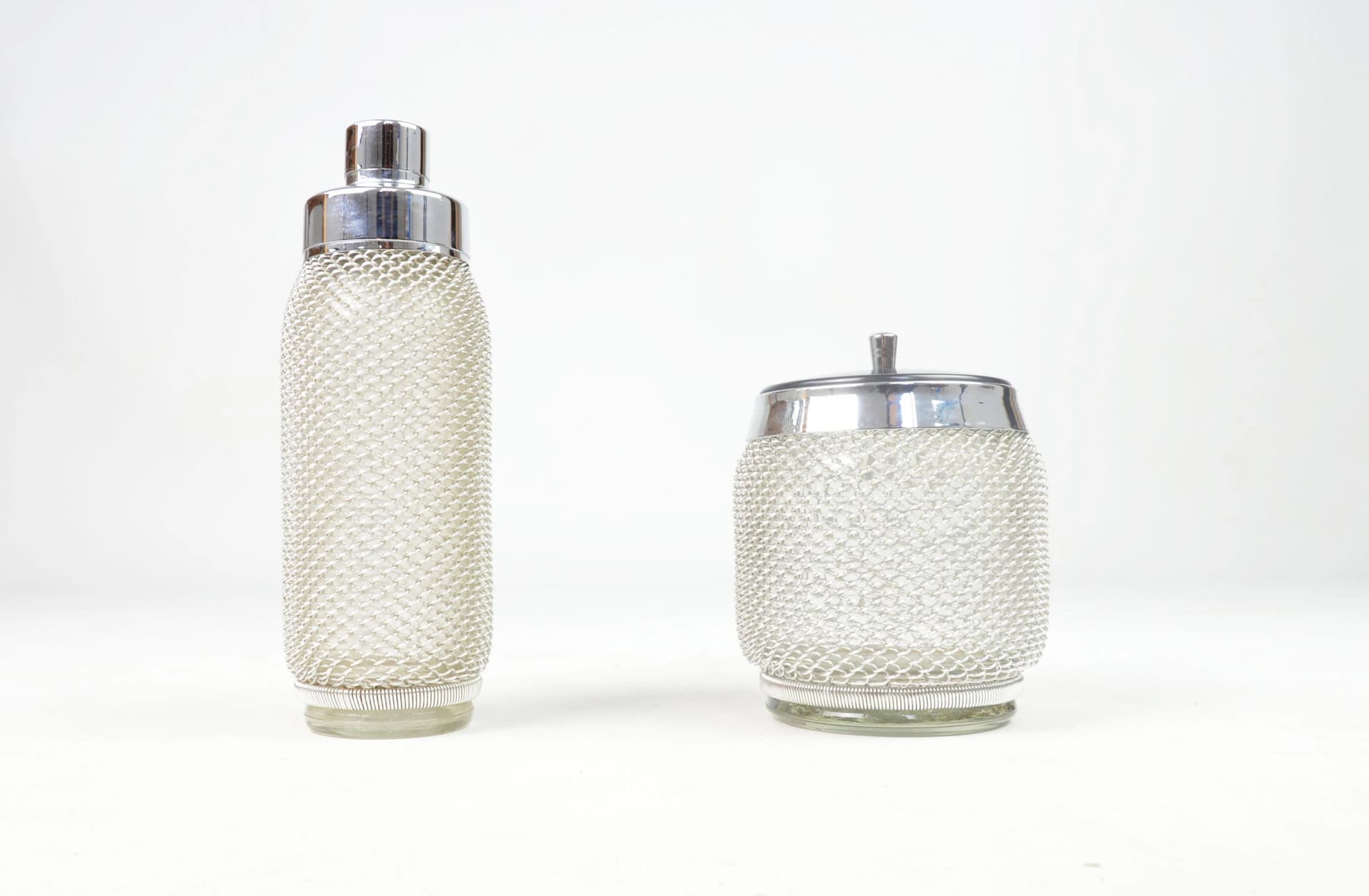 Zestaw barmański Mercuria, szkło przezroczyste, metal srebrny, Czechosłowacja, lata 70. - 85273