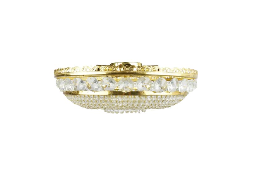 Żyrandol Preciosa Jablonec, złoty, metal, kryształ, Czechosłowacja, lata 70.