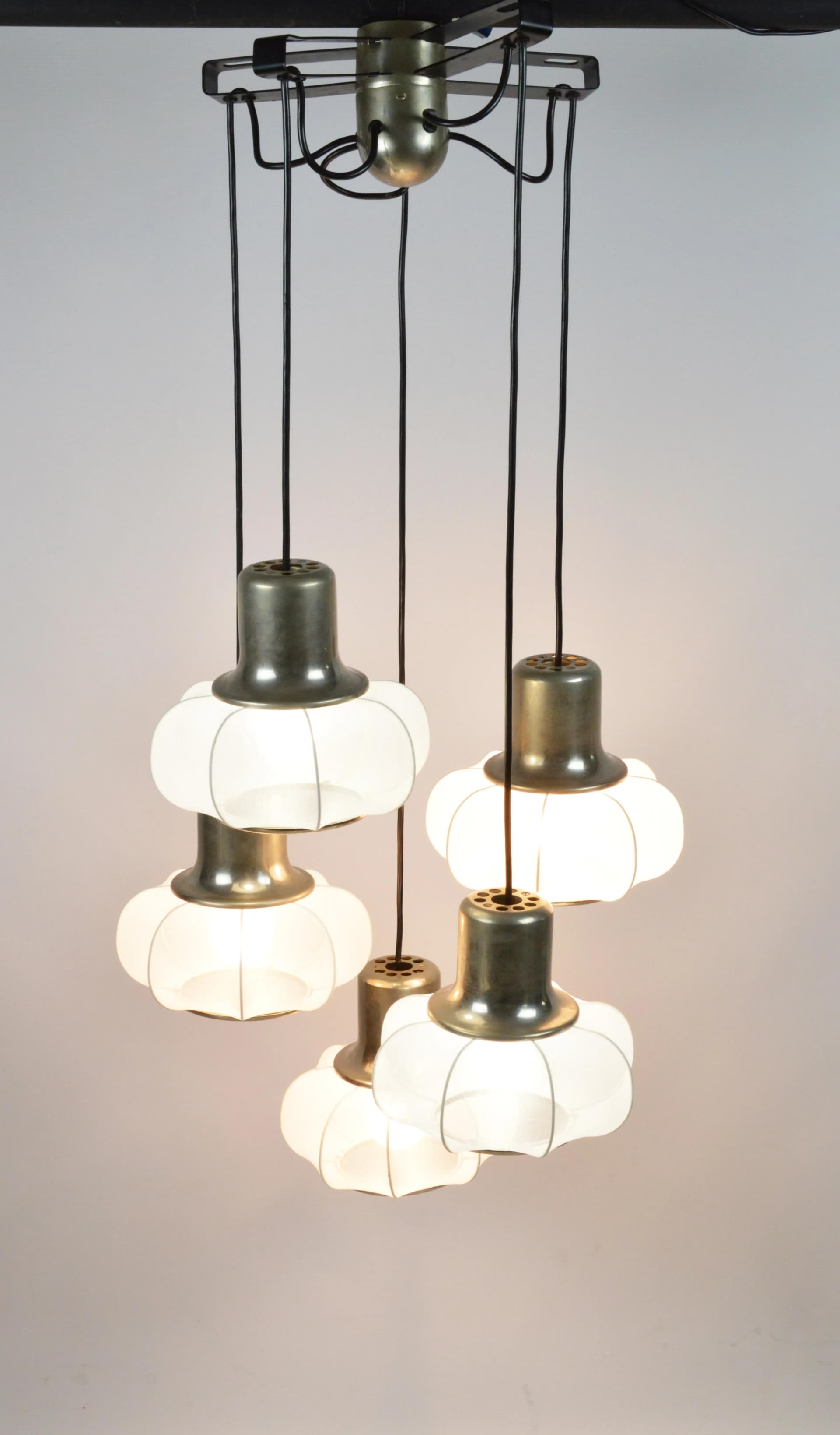 Pendant Lamp Space Age, white, metal, Poland, 1970s - 85180