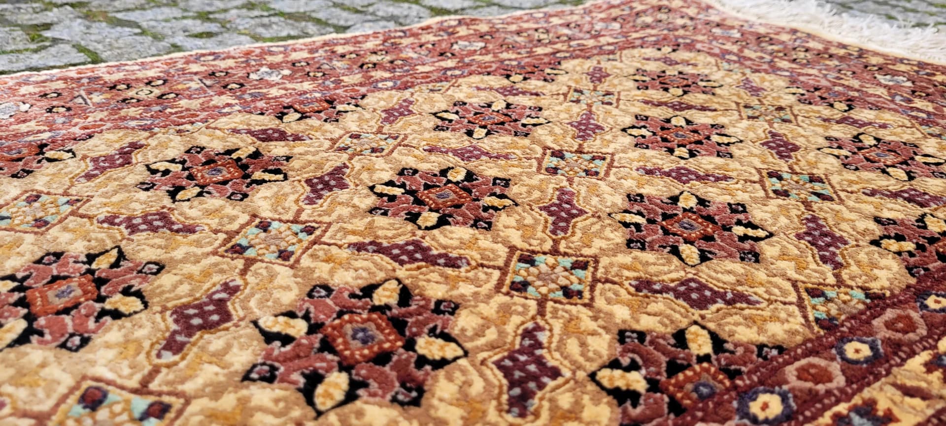 Dywan Ghom, 65x150 cm, jedwab beżowy, Iran - 88032