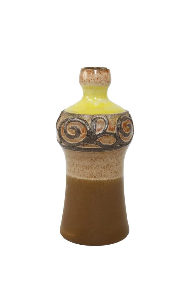 Wazon Strehla, brązowy, żółty, ceramika, Niemcy, lata 70. - WYMIARY