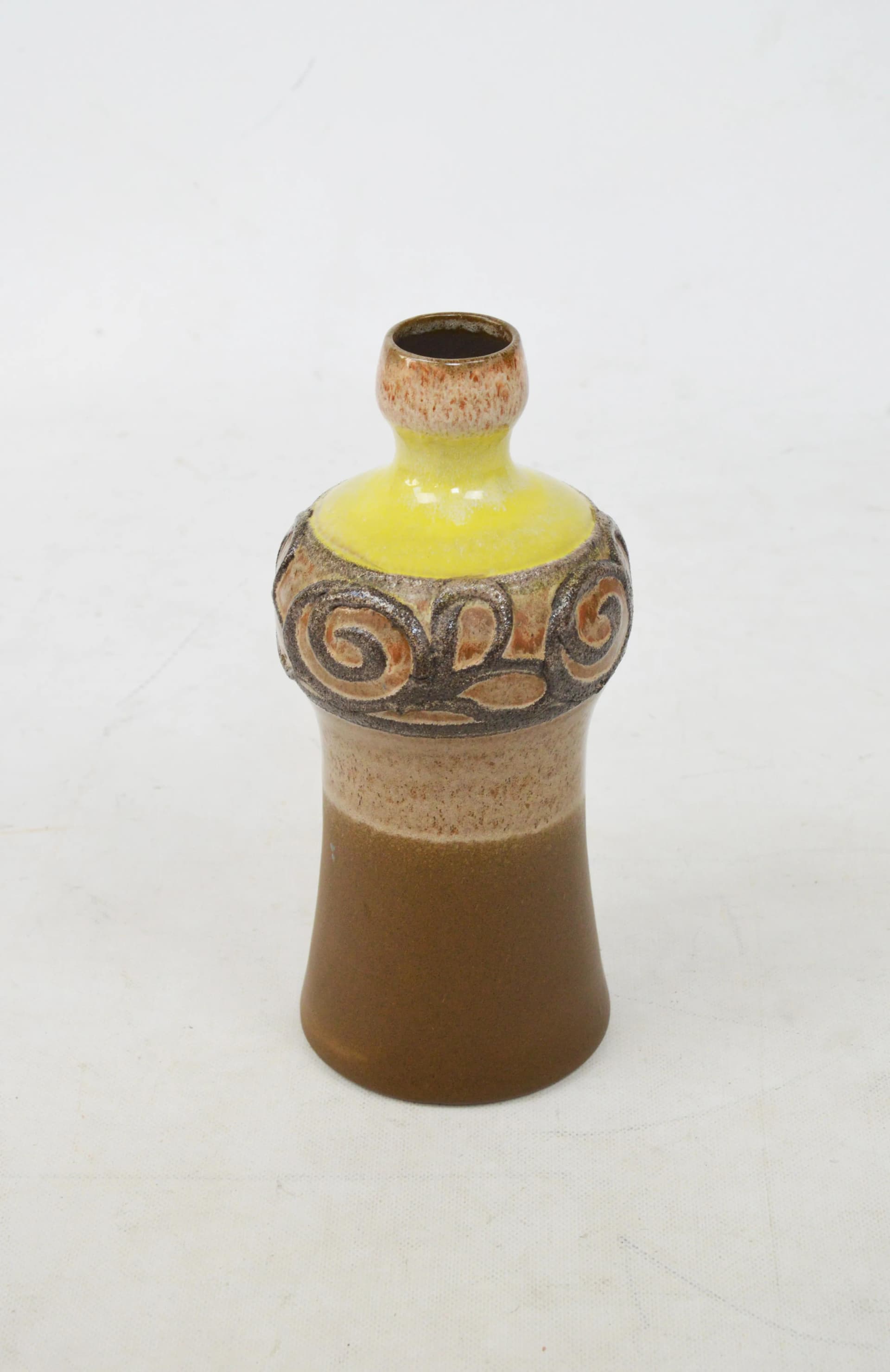 Wazon Strehla, brązowy, żółty, ceramika, Niemcy, lata 70. - 85097