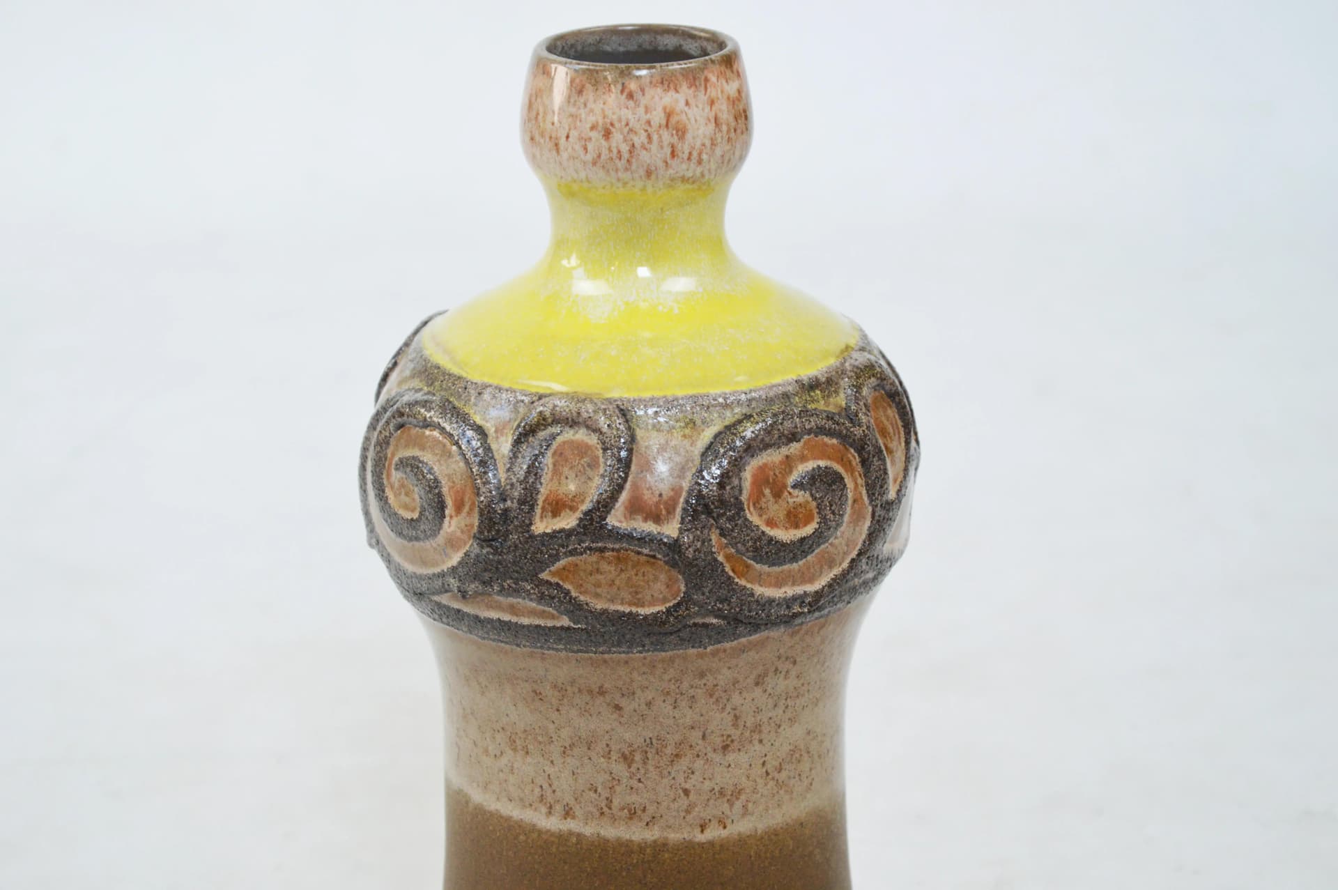 Wazon Strehla, brązowy, żółty, ceramika, Niemcy, lata 70. - 85099