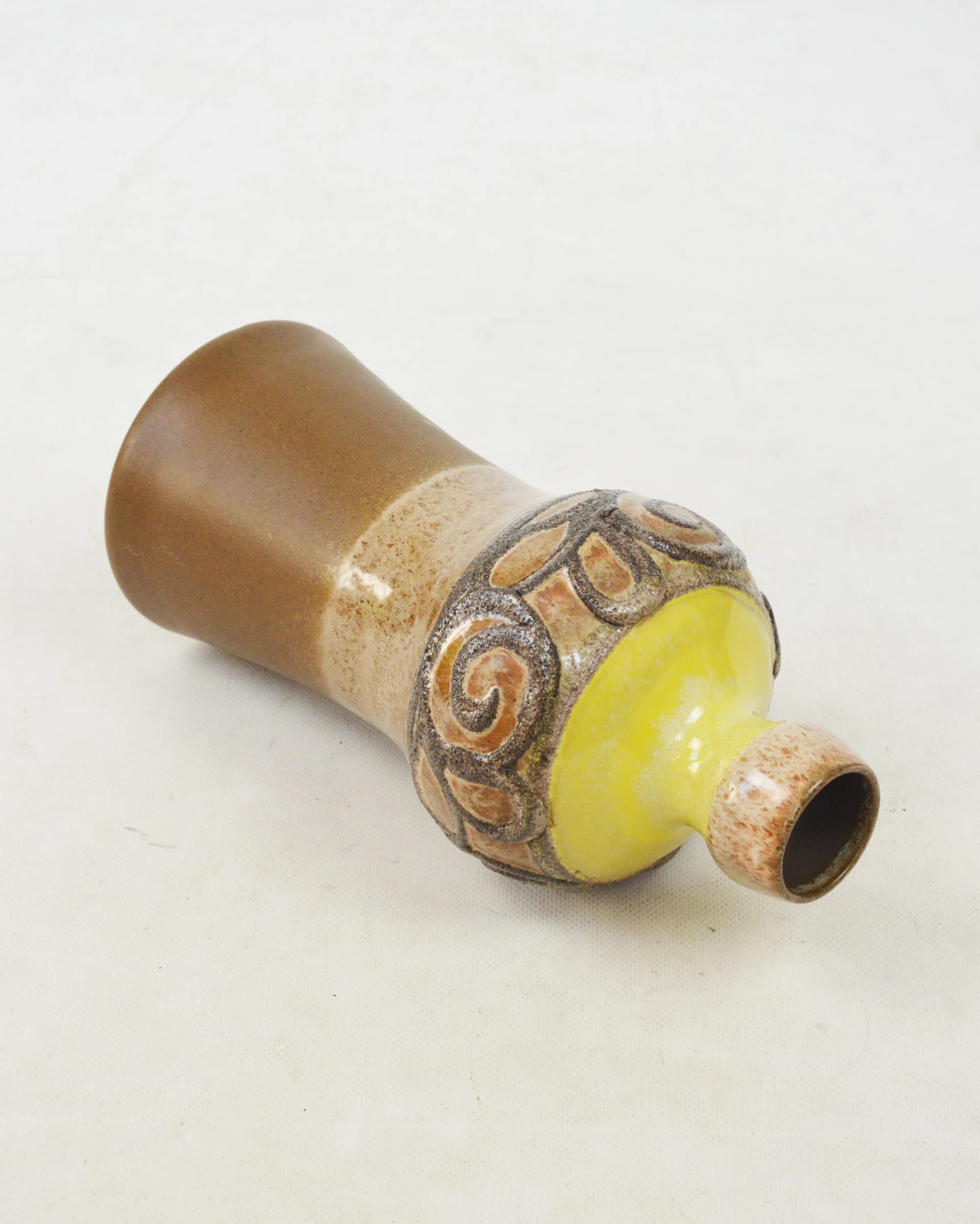 Wazon Strehla, brązowy, żółty, ceramika, Niemcy, lata 70. - 85101