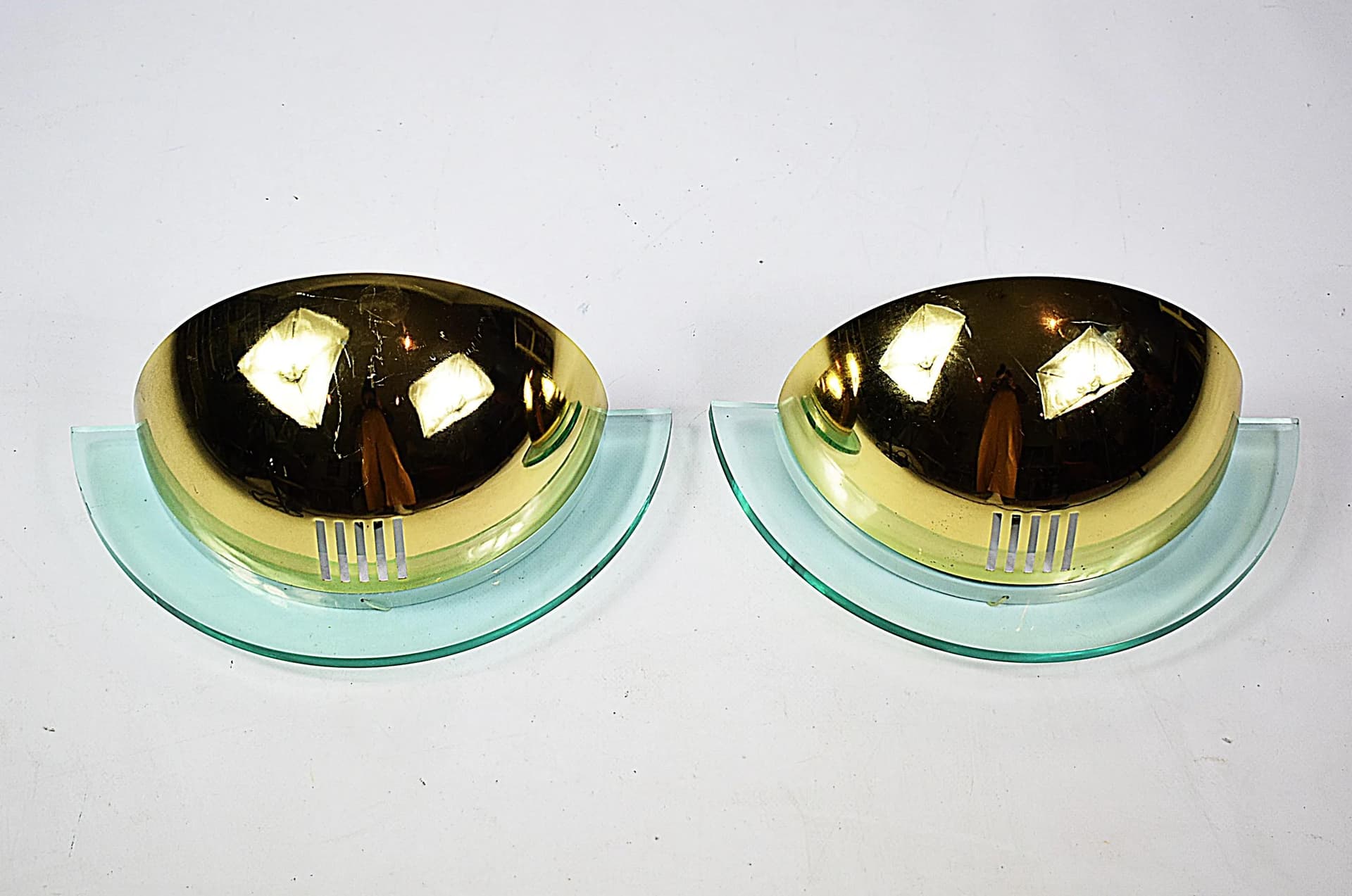 Para kinkietów geometrycznych, złoty, aluminium, Niemcy, lata 80. - 85093