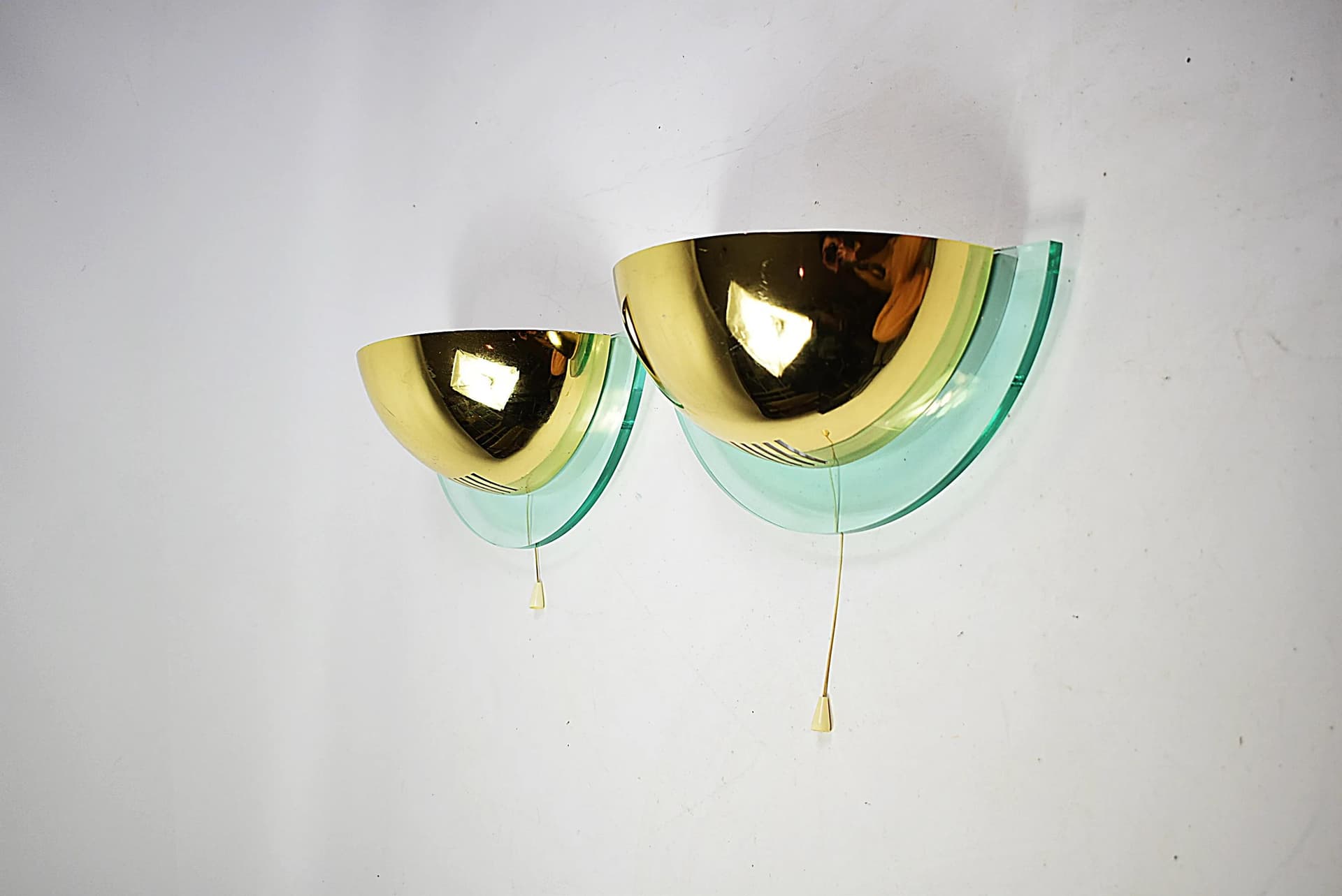 Para kinkietów geometrycznych, złoty, aluminium, Niemcy, lata 80. - 85090