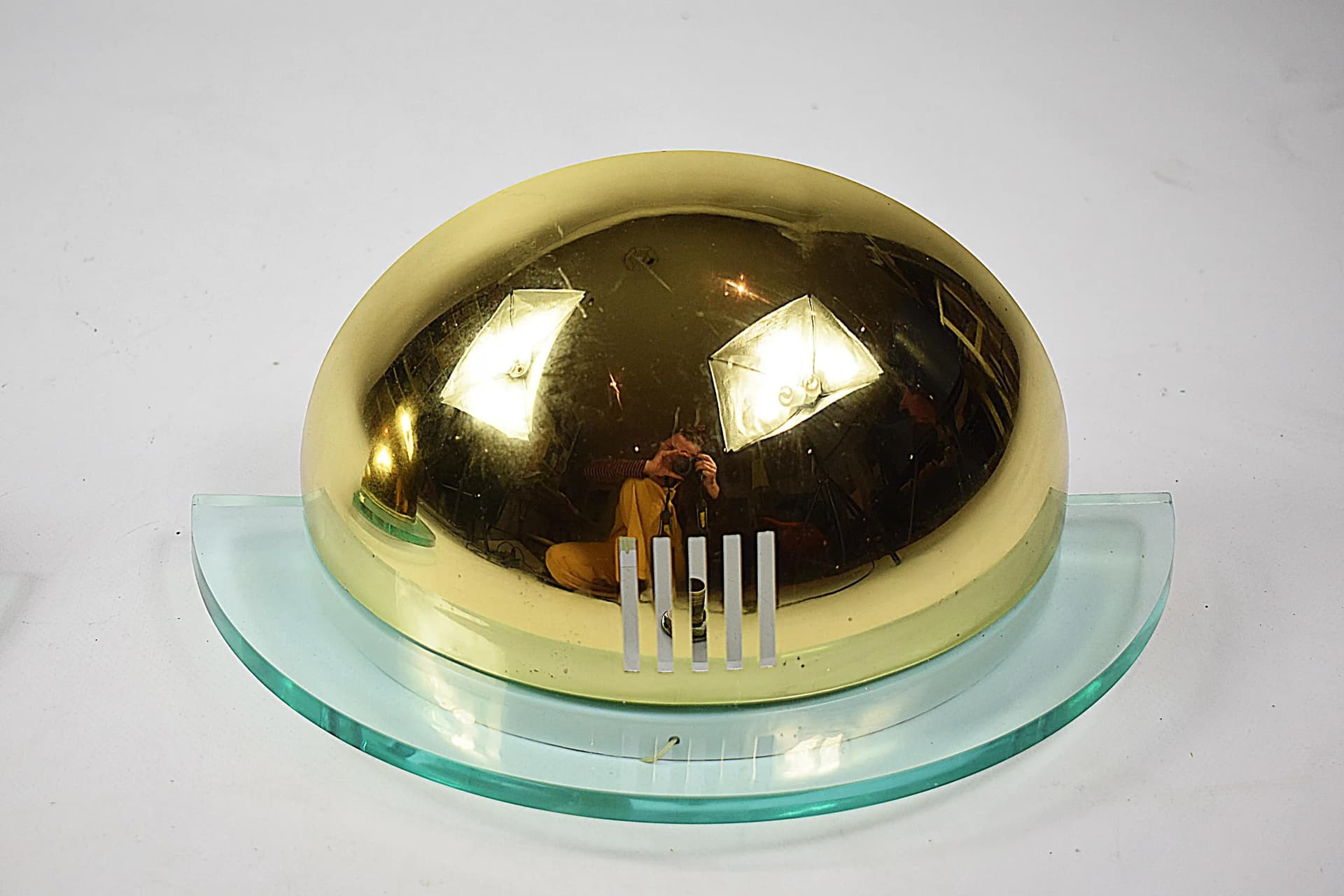 Para kinkietów geometrycznych, złoty, aluminium, Niemcy, lata 80. - 85091