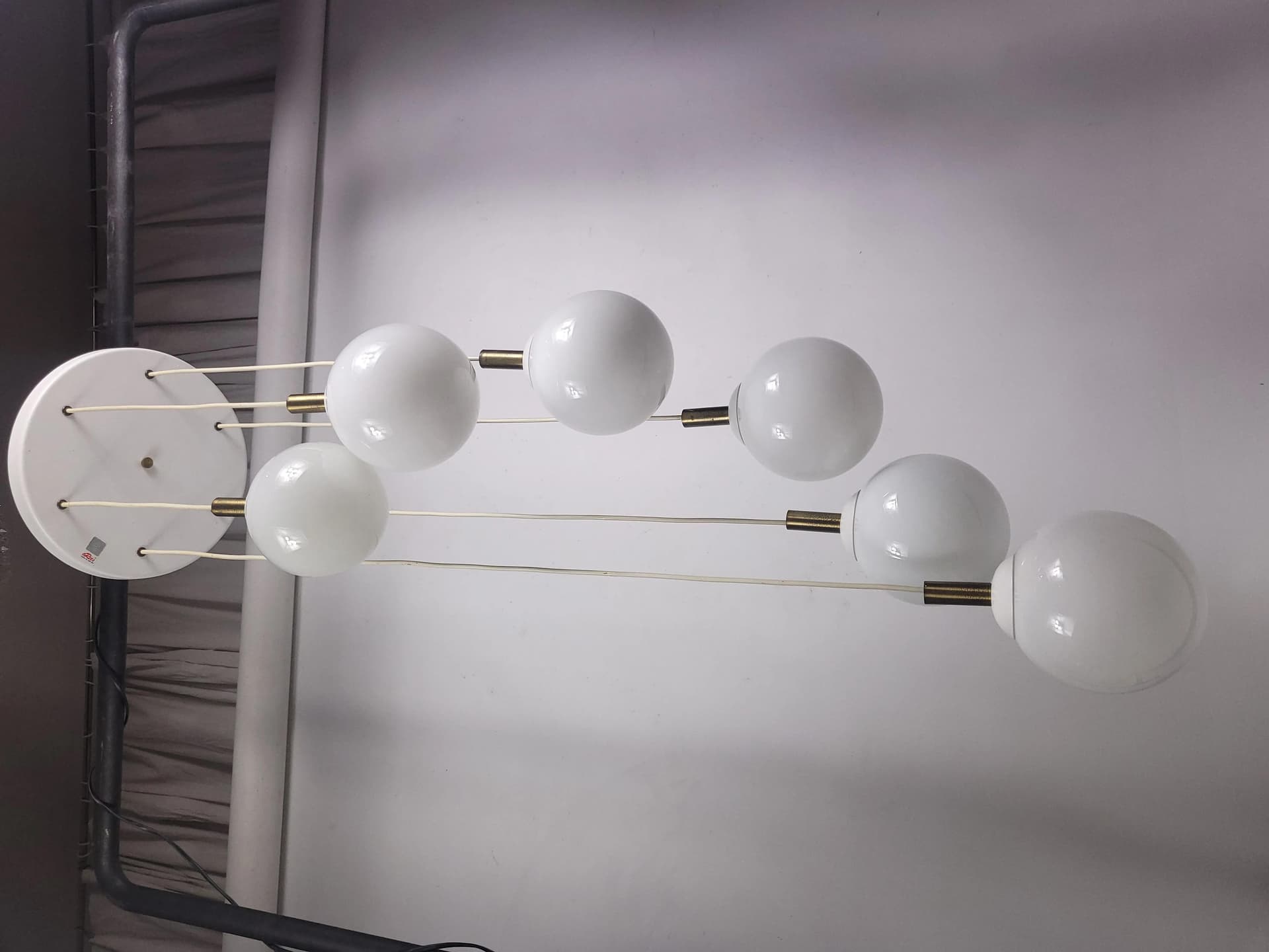 Cascading pendant lamp, white glass, metal, Poland, 1970s. - 85072