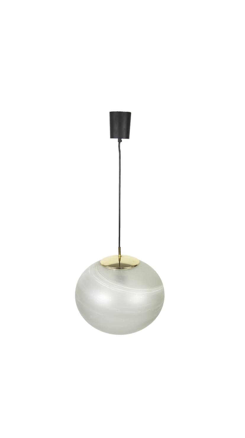Lampa wisząca Jupiter, szkło matowe białe, metal złoty, Peill & Putzler, Niemcy, lata 70.
