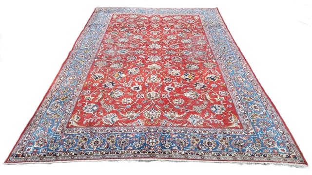 Dywan Isfahan 260x360 cm, czerwony, wełna, Iran, pocz. XX w. - WYMIARY