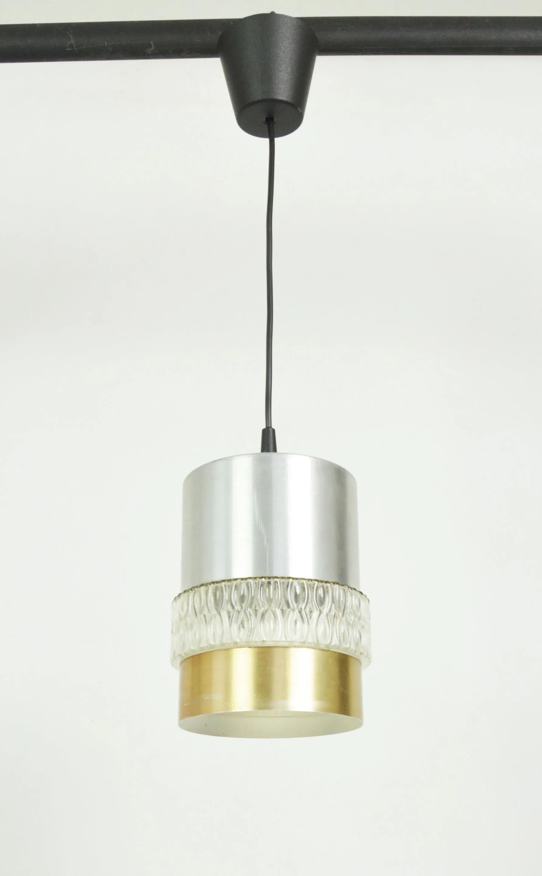 Pendant lamp, silver gold, metal glass, Poland, 1970s - 84924