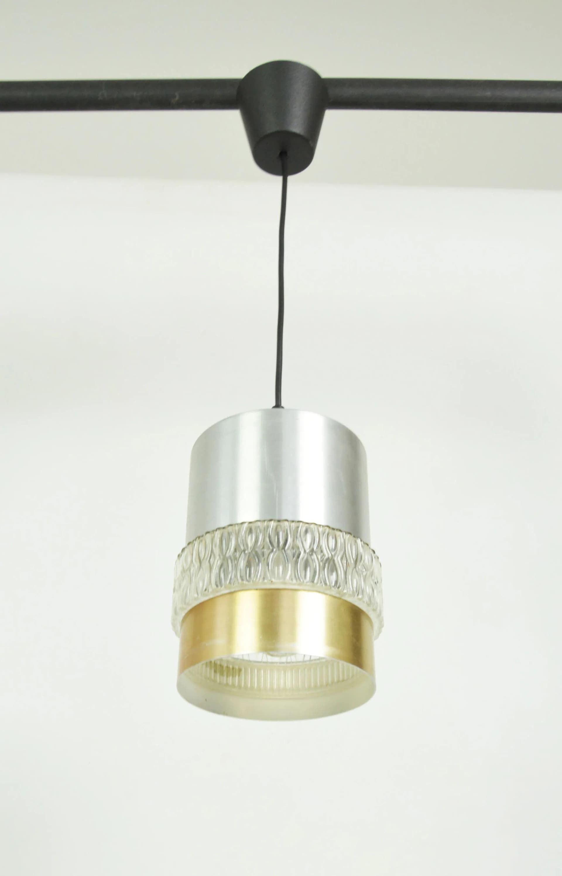 Pendant lamp, silver gold, metal glass, Poland, 1970s - 84927