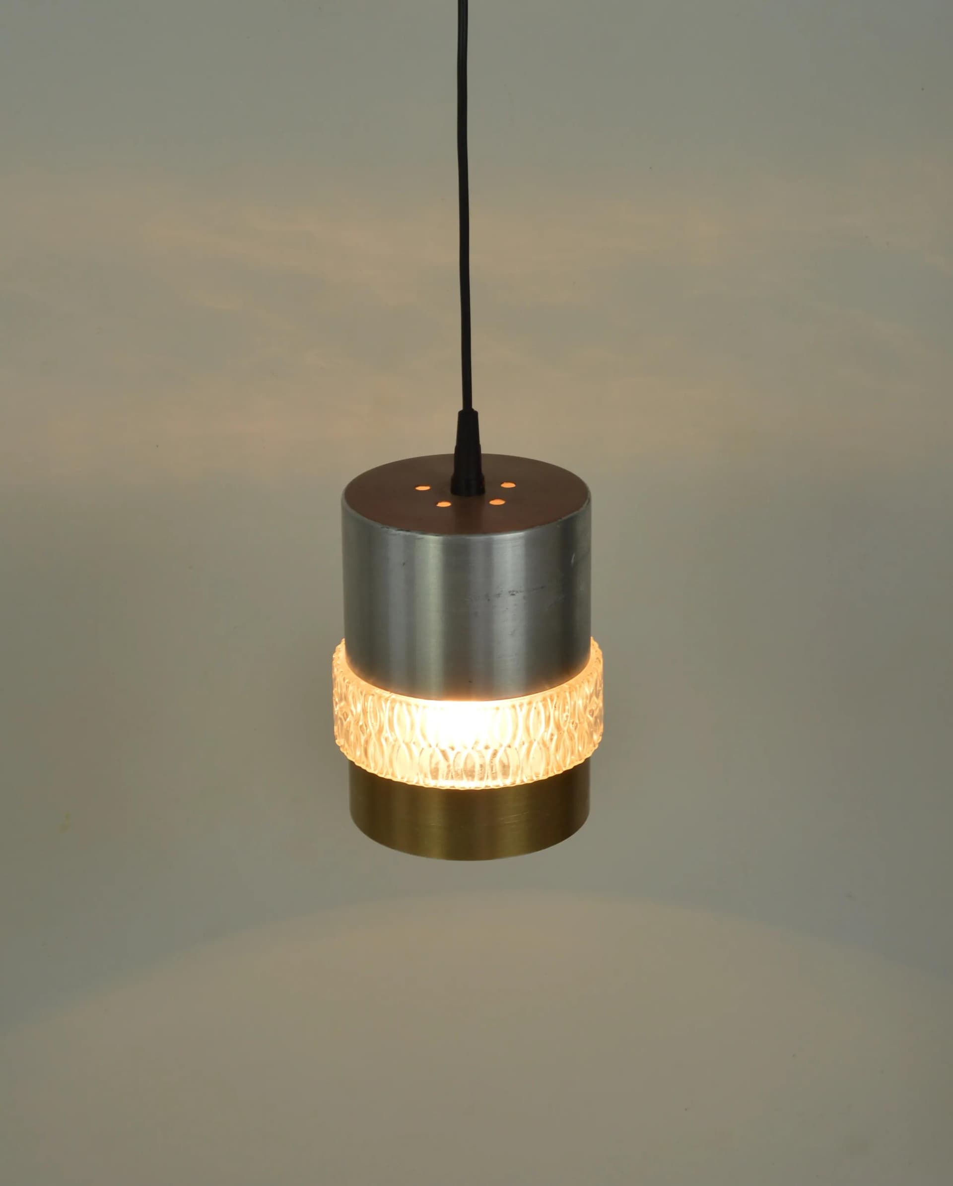 Pendant lamp, silver gold, metal glass, Poland, 1970s - 84928
