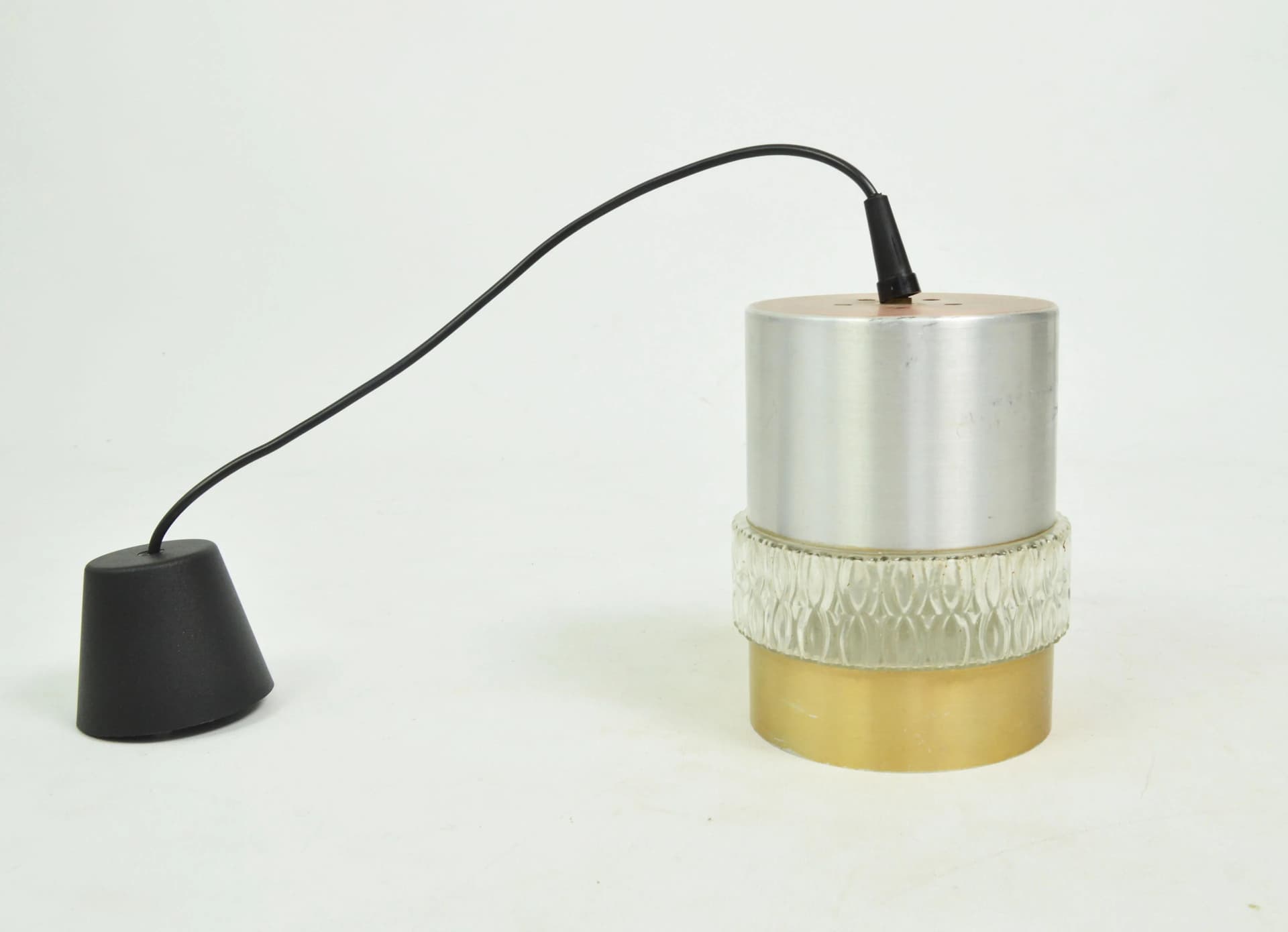 Pendant lamp, silver gold, metal glass, Poland, 1970s - 84926