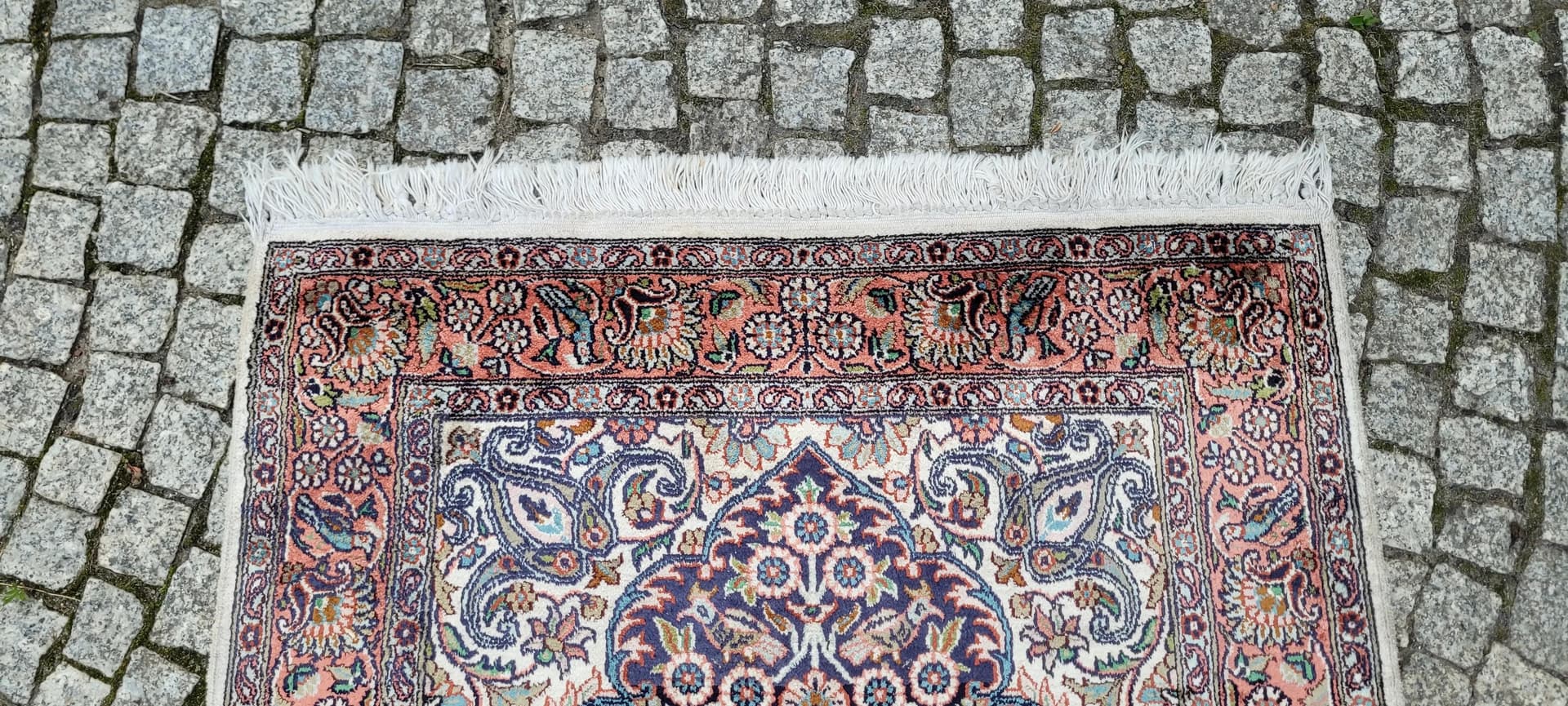 Dywan Indo Ghom 135x77 cm, granatowy, jedwab, Indie - 87889