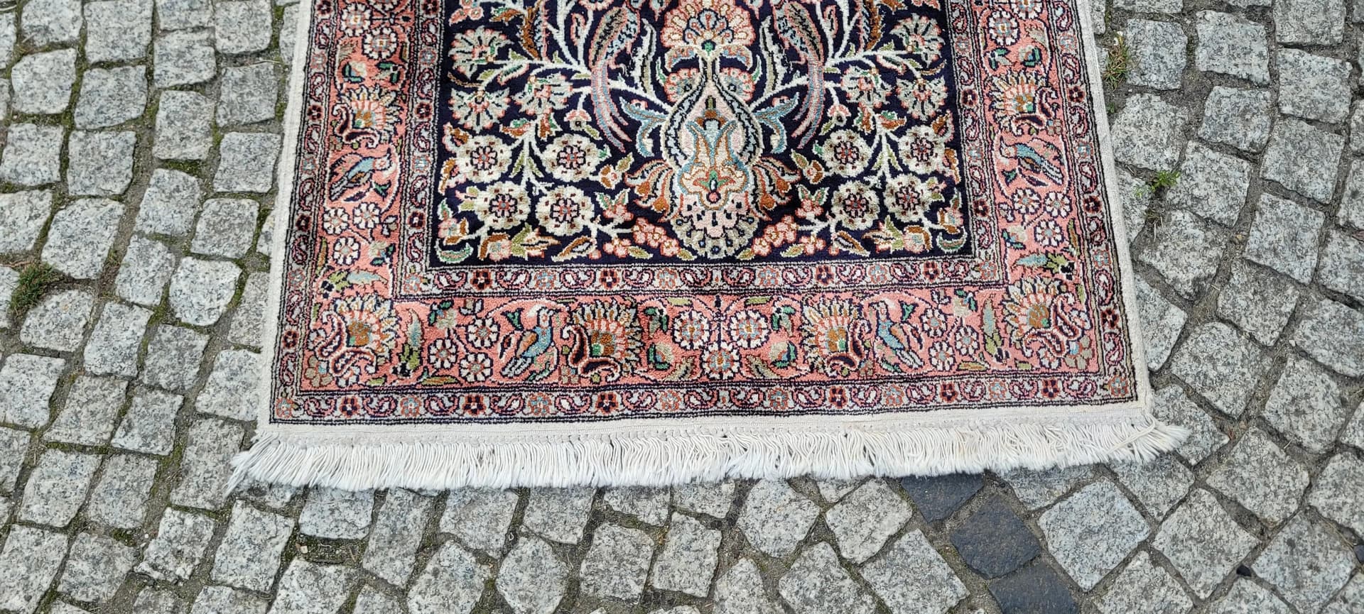 Dywan Indo Ghom 135x77 cm, granatowy, jedwab, Indie - 87888