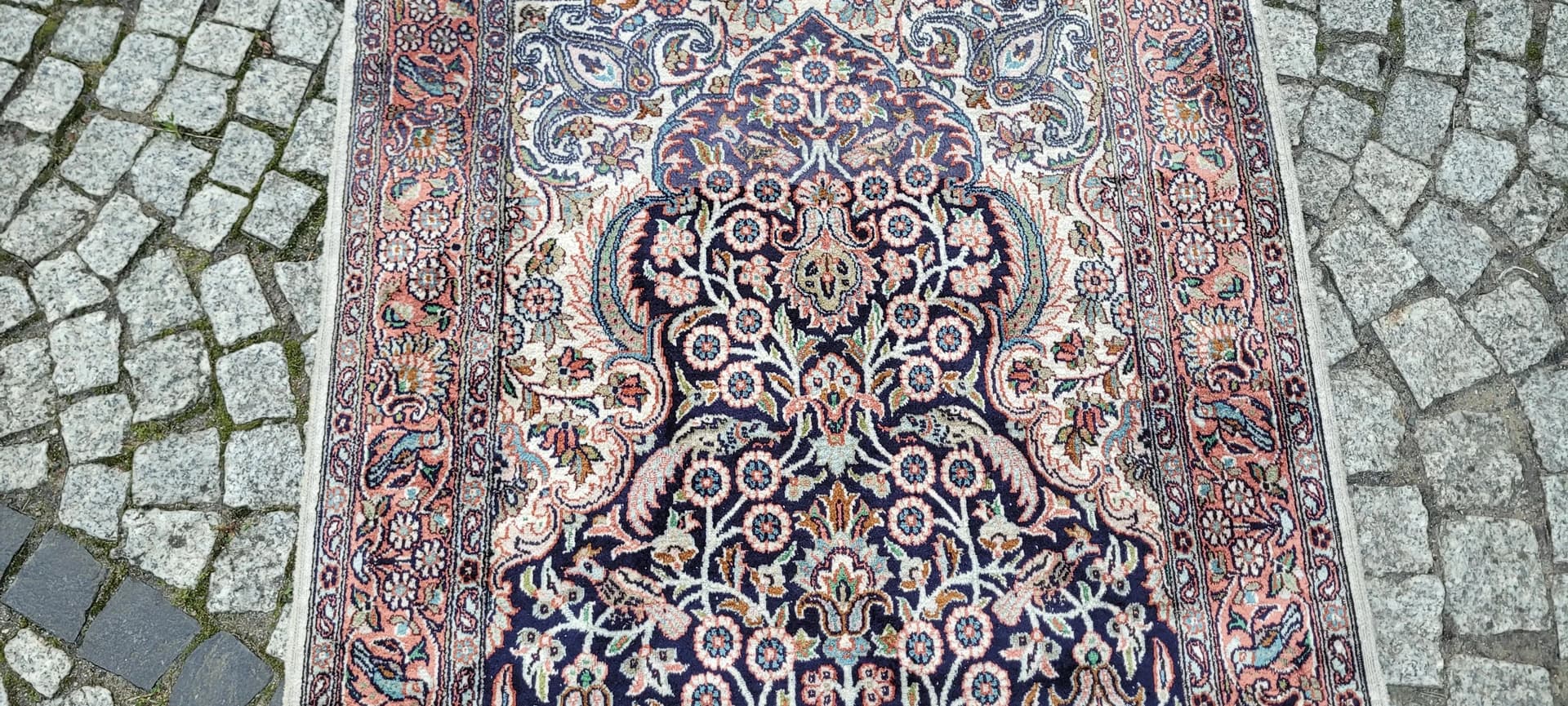 Dywan Indo Ghom 135x77 cm, granatowy, jedwab, Indie - 87891