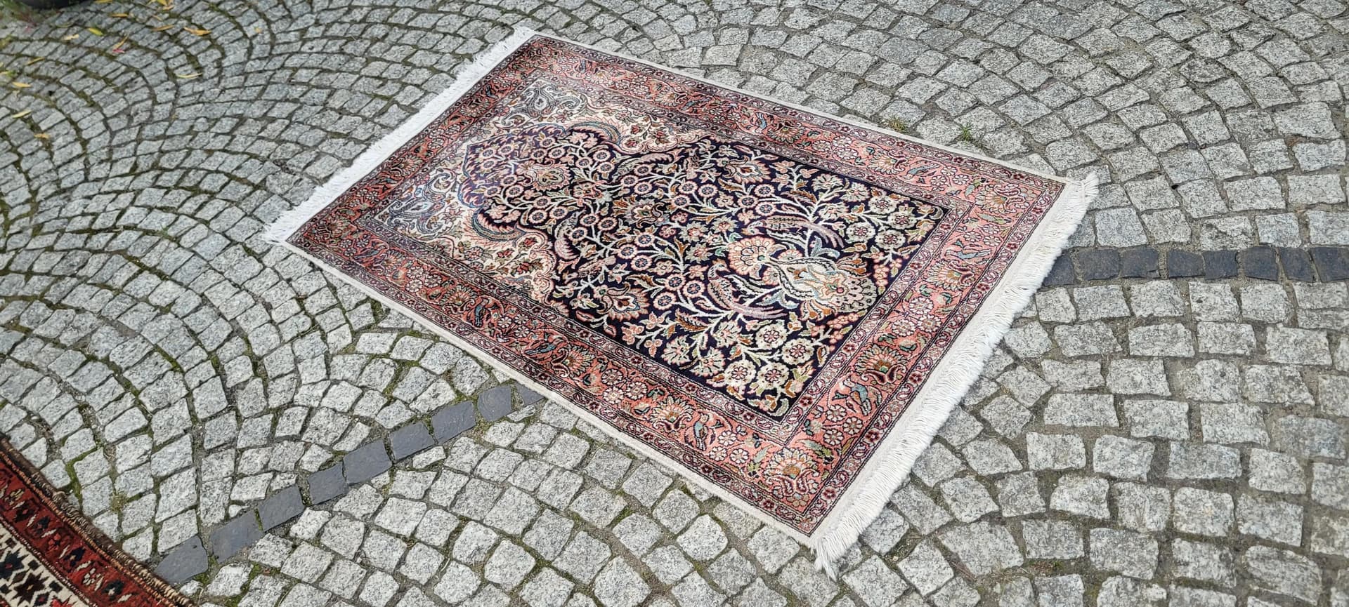 Dywan Indo Ghom 135x77 cm, granatowy, jedwab, Indie - 87886