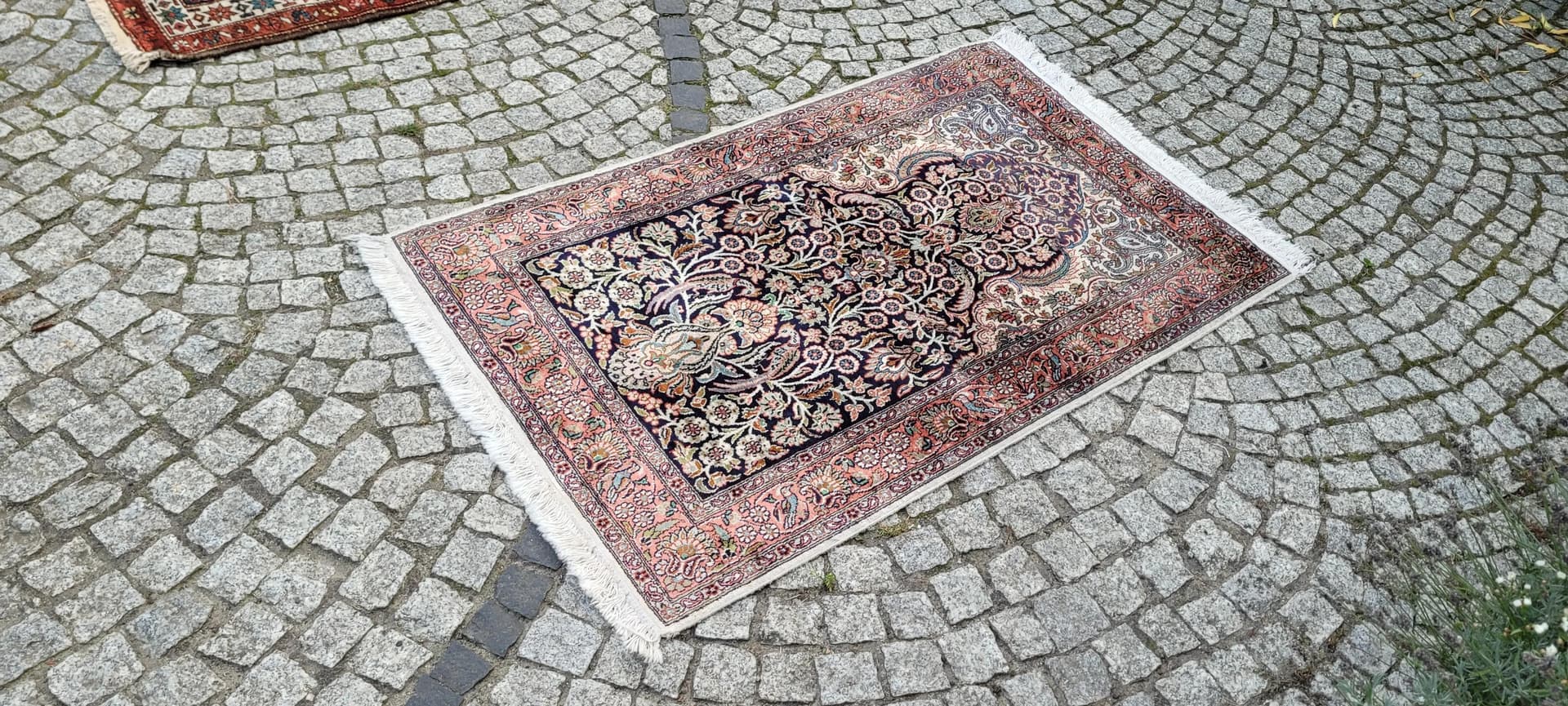 Dywan Indo Ghom 135x77 cm, granatowy, jedwab, Indie - 87890