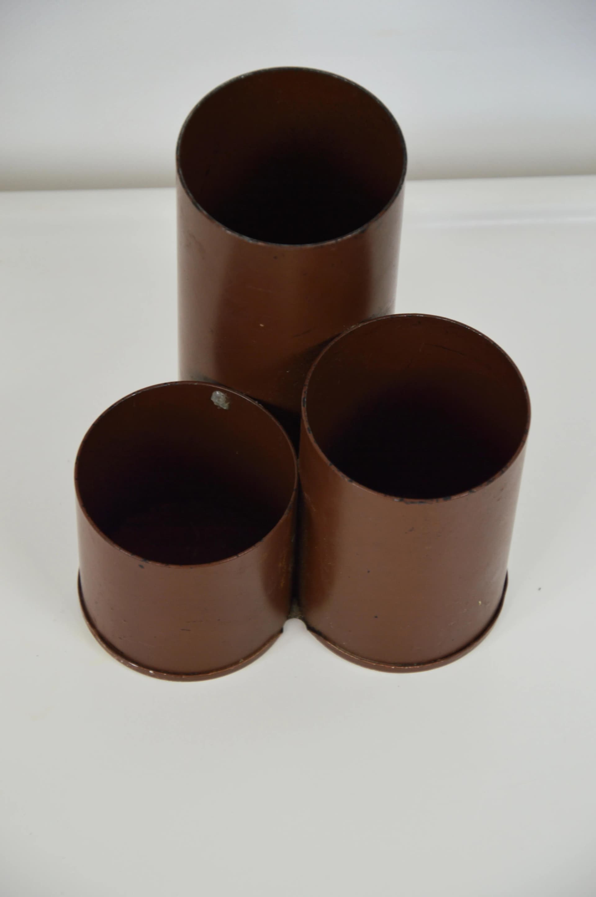 Organizer na biurko, brązowy, metal, Polska, lata 70. - 84911