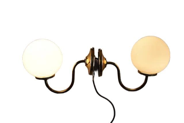 Pair of sconces, golden brass, white opal glass, Poland, 1960s. - DIMENSION