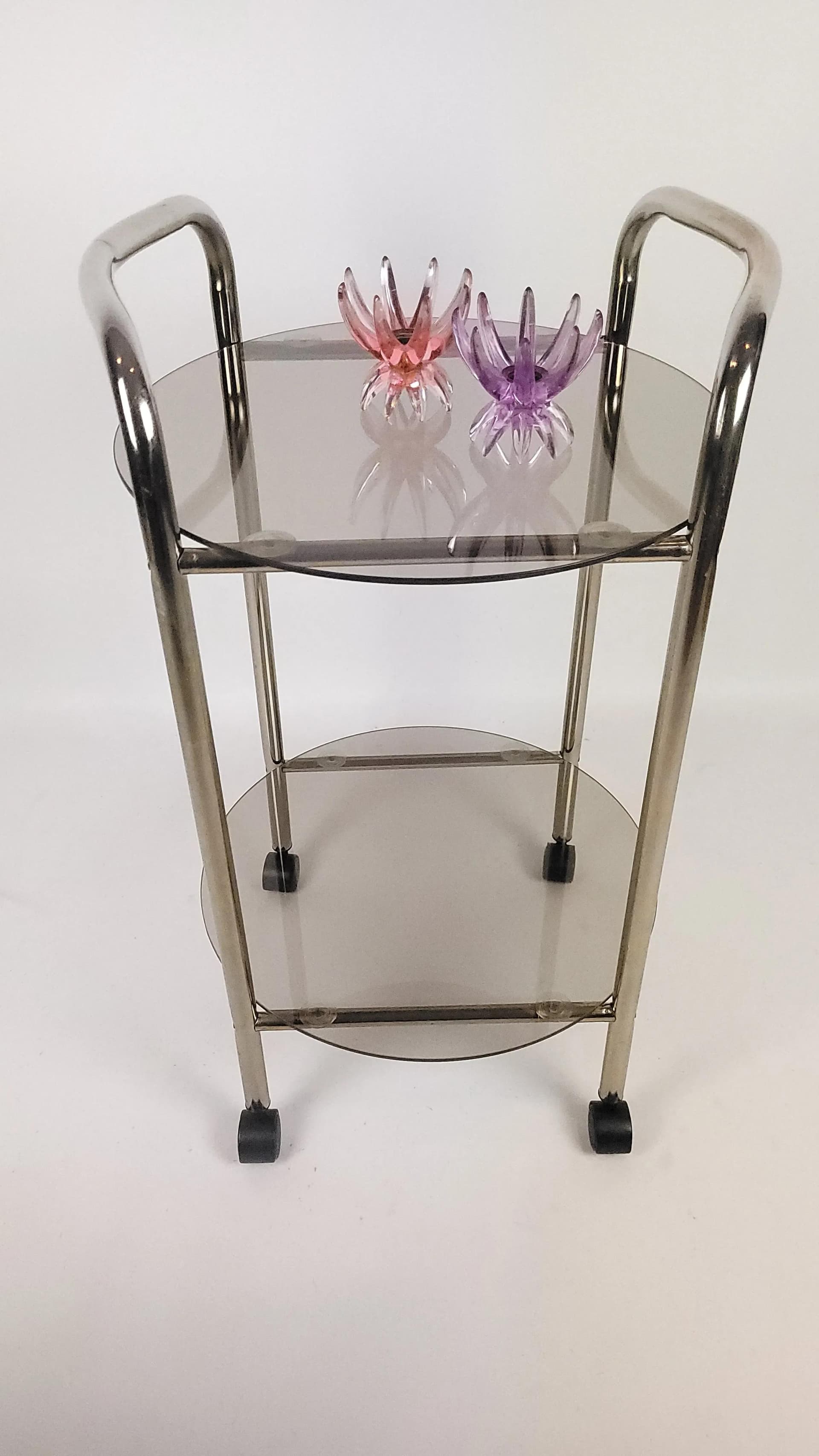 Bar cart, smoked grey glass, chrome, Germany, 1980s. - 84880