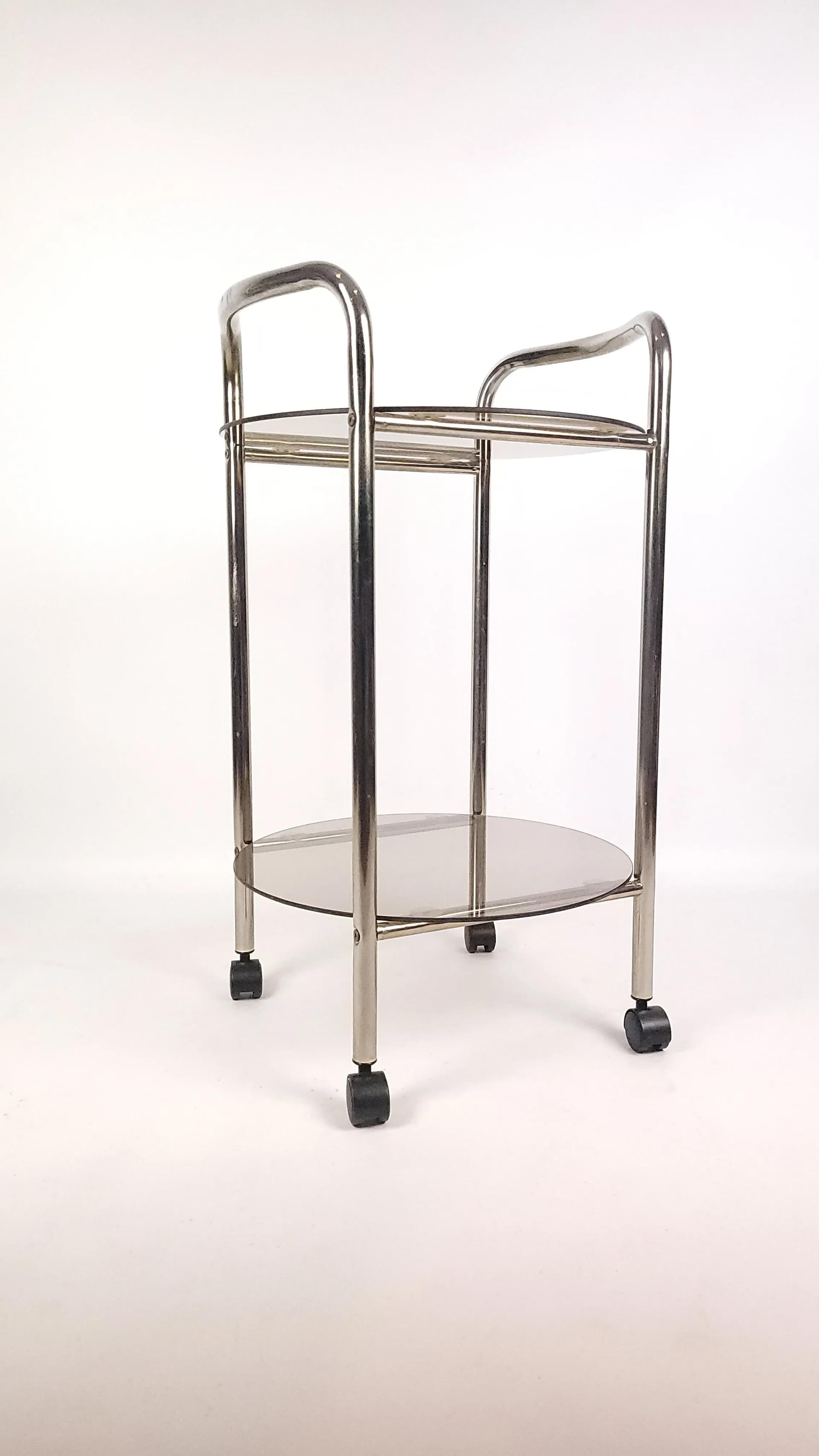 Bar cart, smoked grey glass, chrome, Germany, 1980s. - 84876