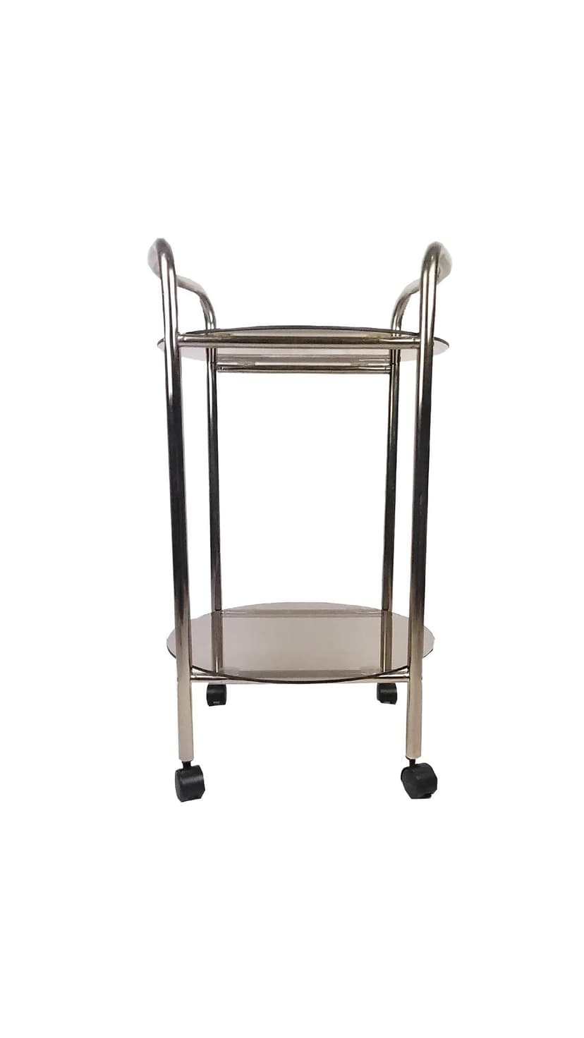Bar cart, smoked grey glass, chrome, Germany, 1980s.