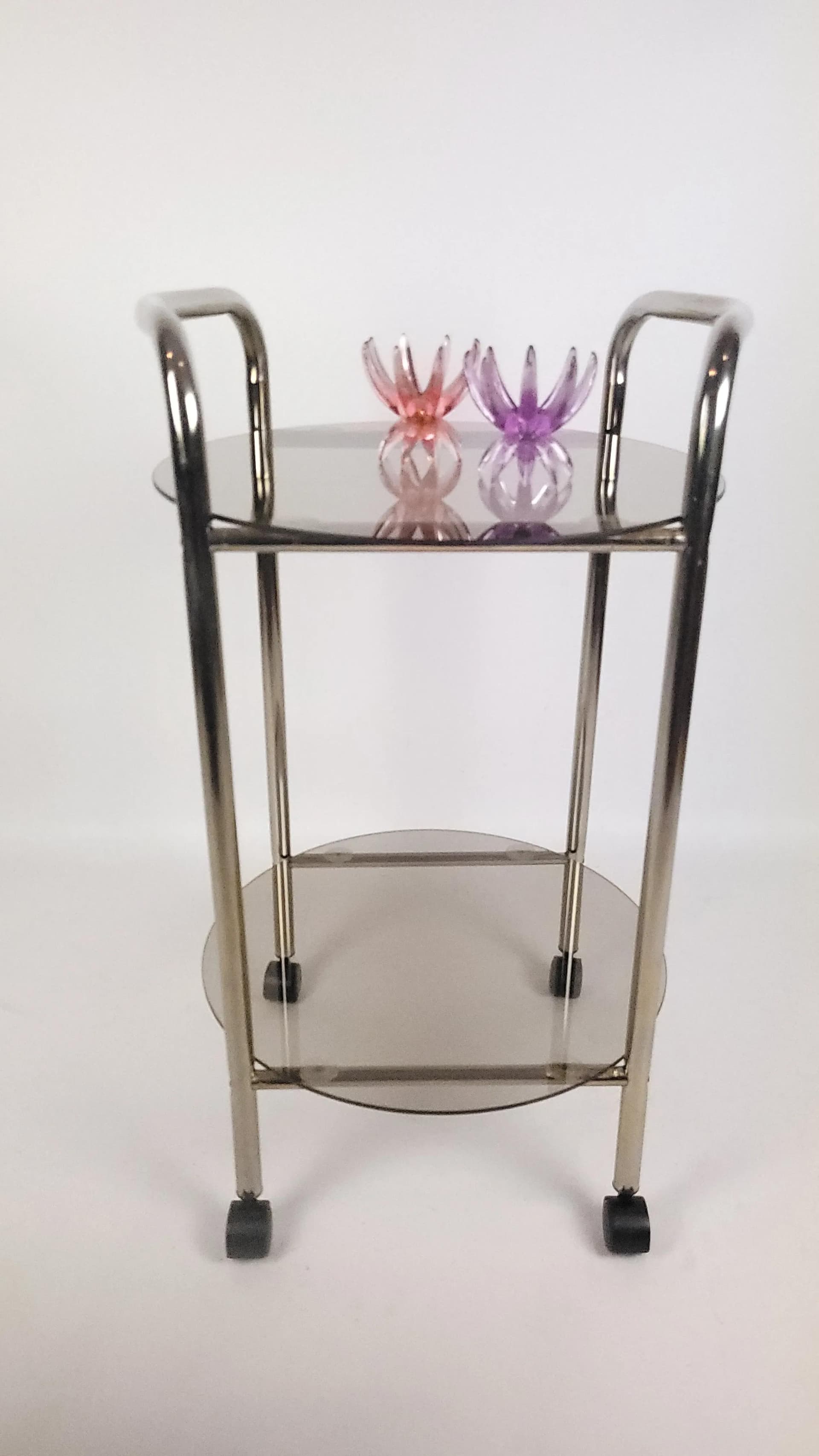 Bar cart, smoked grey glass, chrome, Germany, 1980s. - 84879