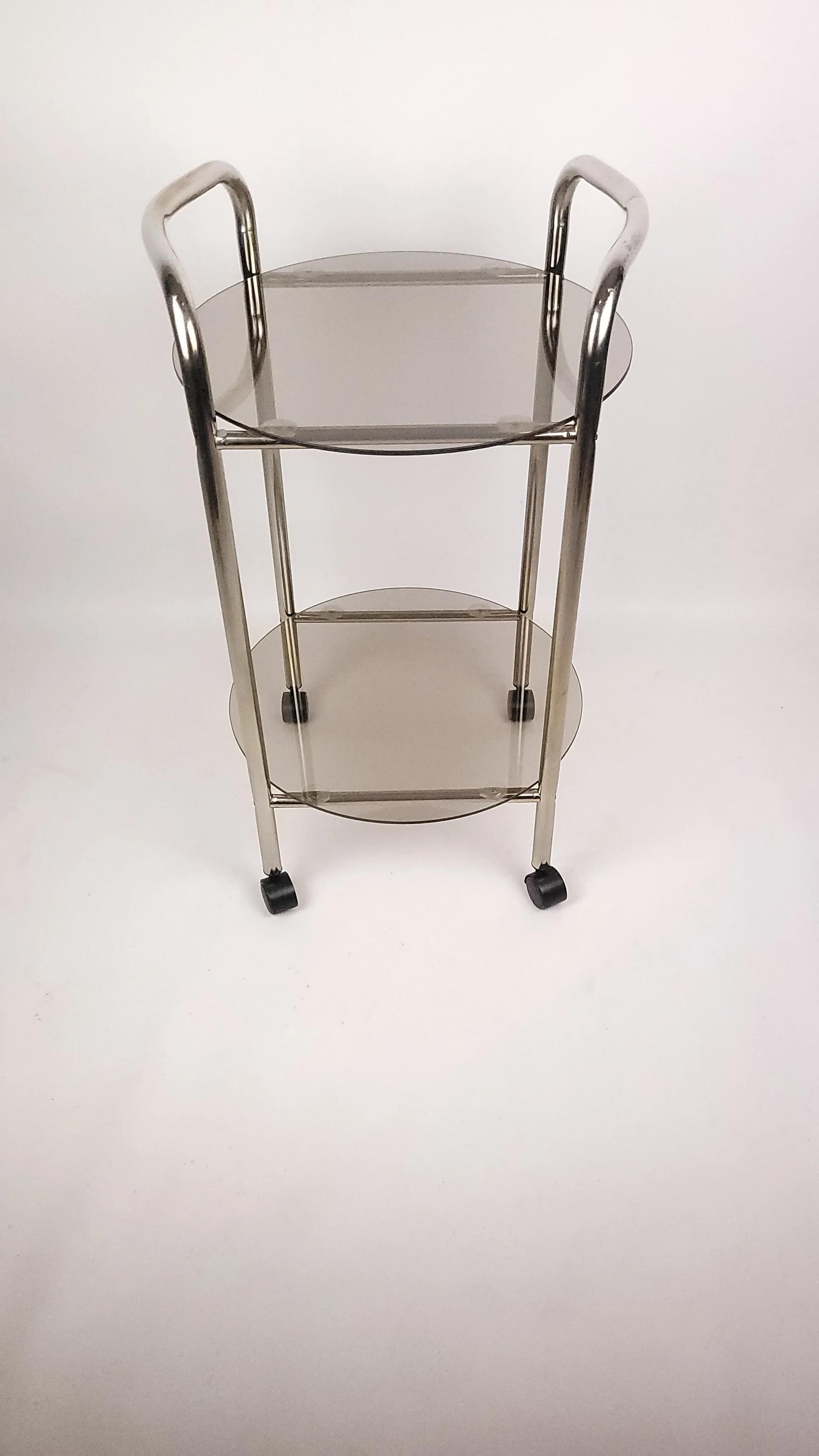 Bar cart, smoked grey glass, chrome, Germany, 1980s. - 84877