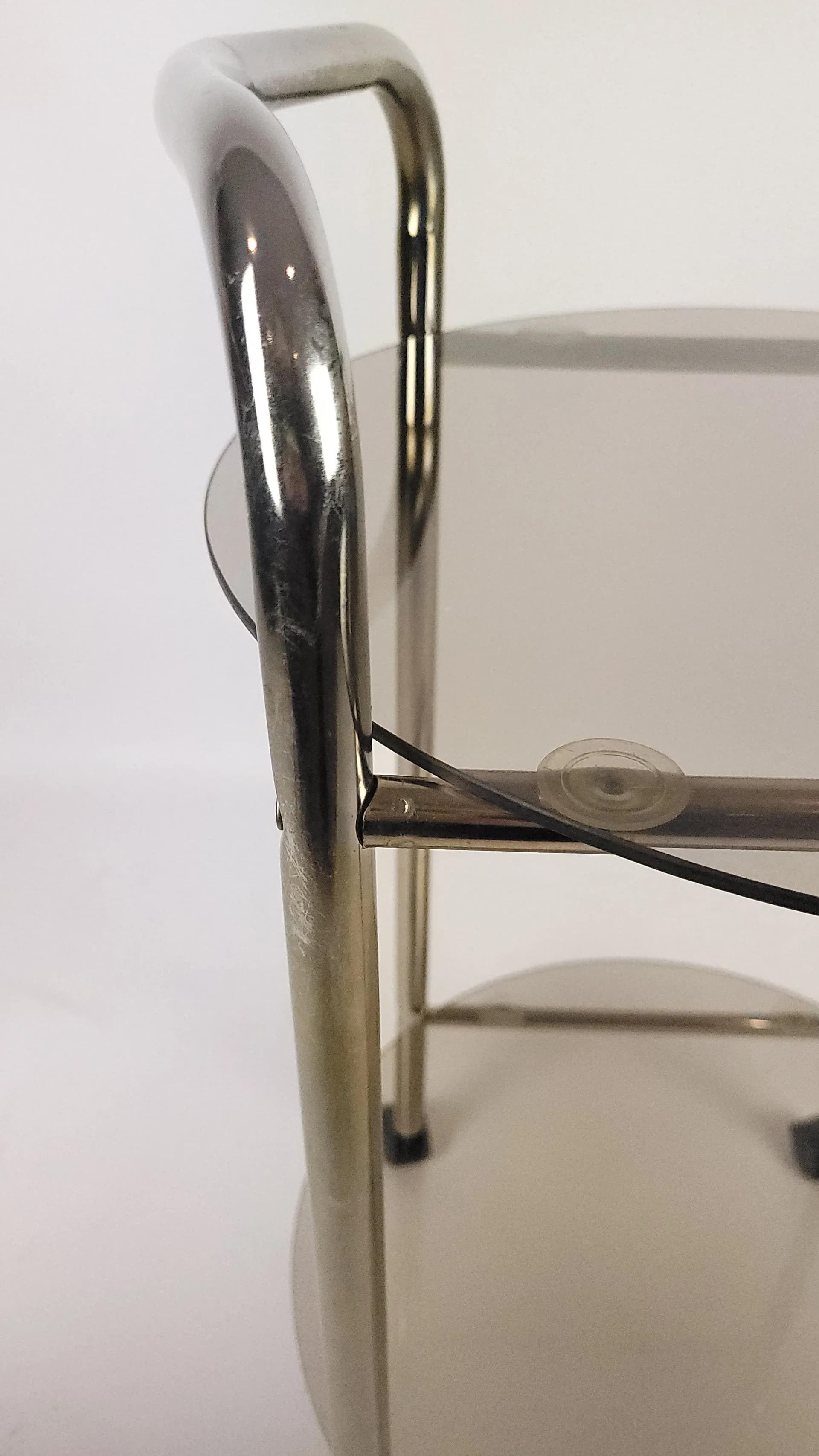 Bar cart, smoked grey glass, chrome, Germany, 1980s. - 84883