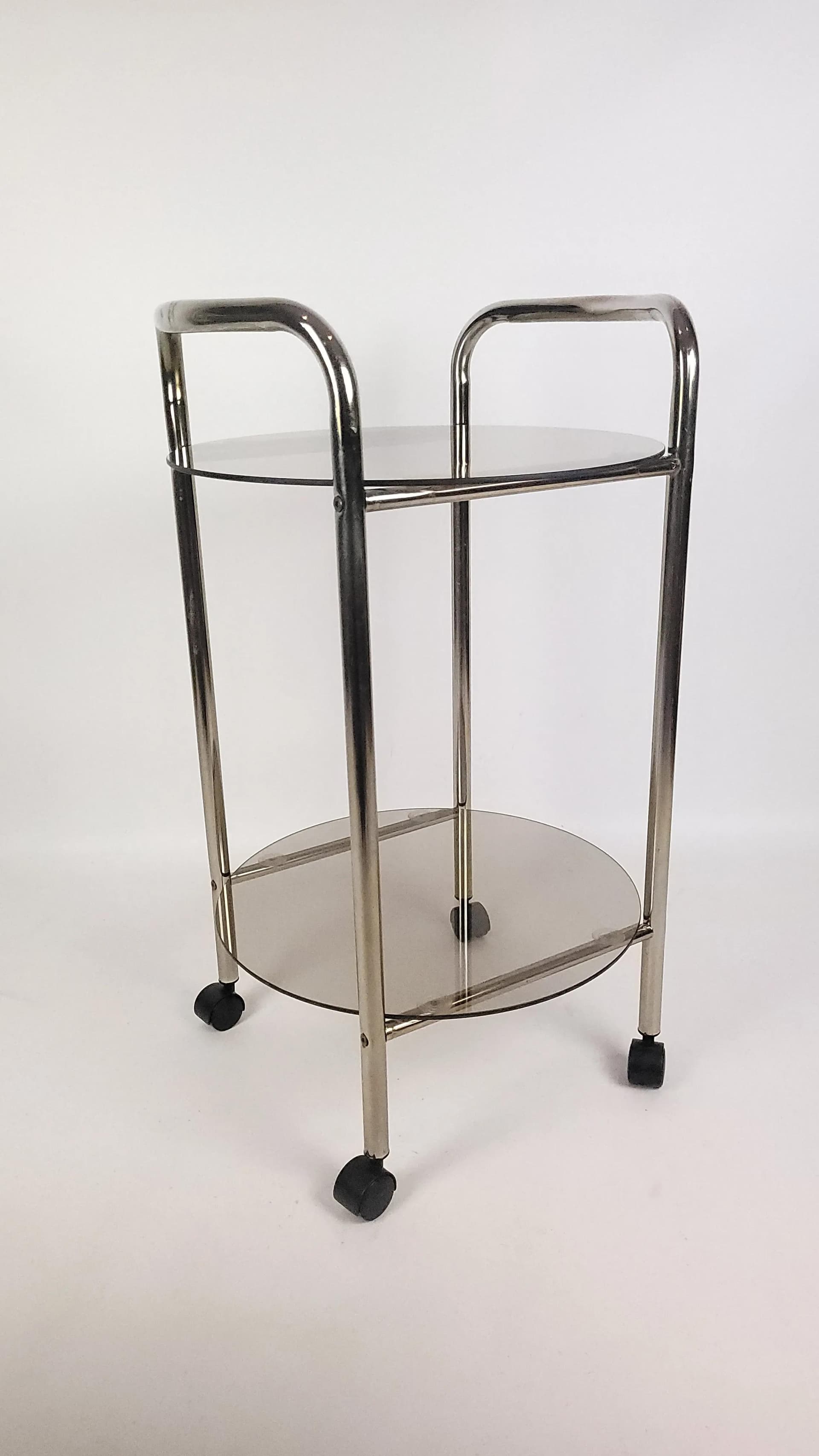 Bar cart, smoked grey glass, chrome, Germany, 1980s. - 84882