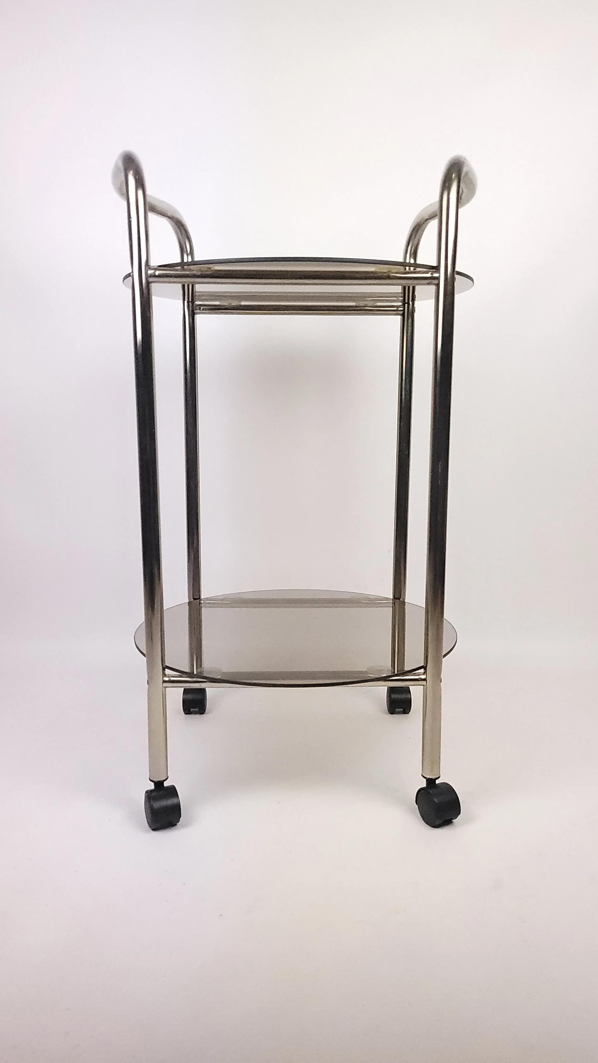 Bar cart, smoked grey glass, chrome, Germany, 1980s. - 84875