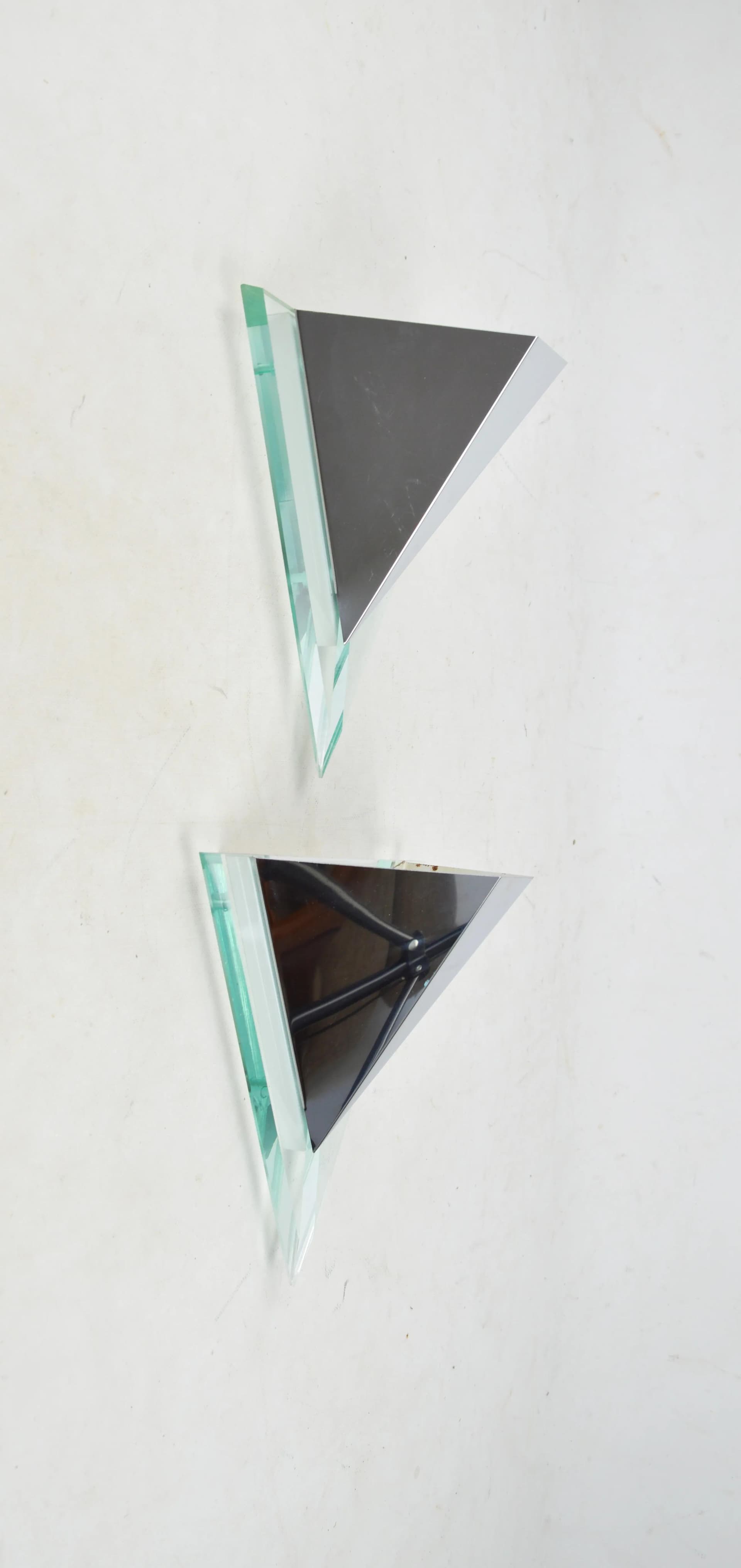 Pair of wall sconces, silver, chrome steel, plexiglass, Karstadt, Germany, 1980s. - 84860