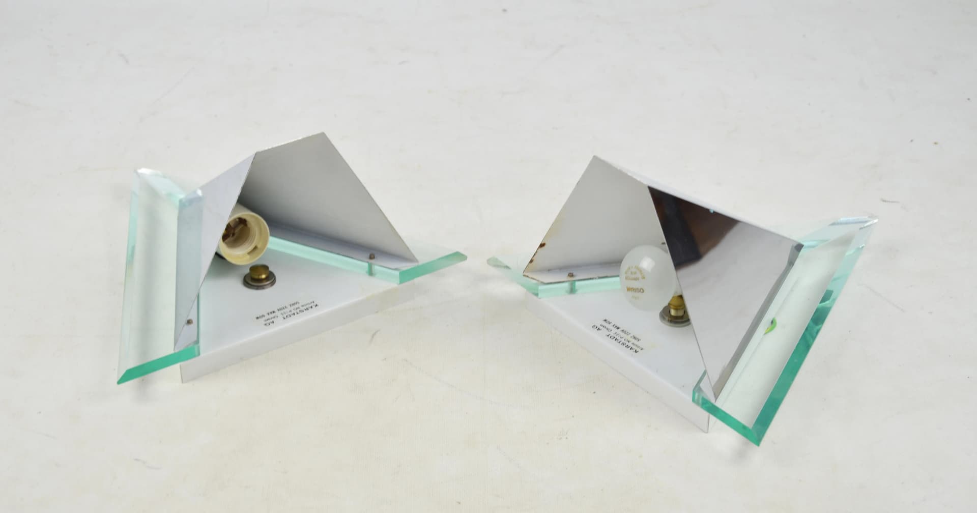 Pair of wall sconces, silver, chrome steel, plexiglass, Karstadt, Germany, 1980s. - 84857