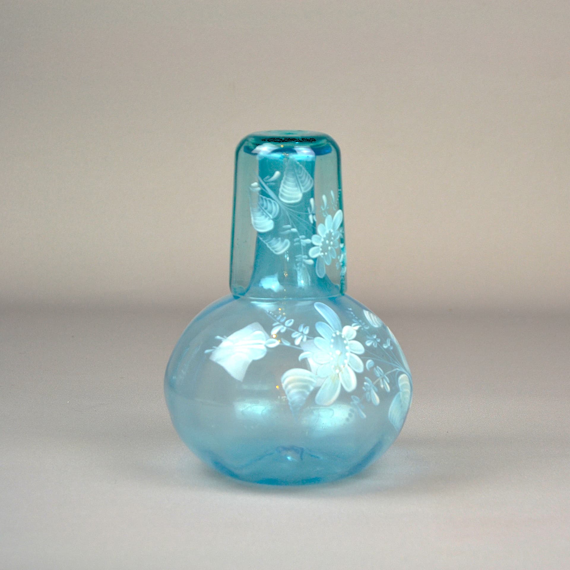 Zestaw karafka i szklanka Mary Gregory, turkus szkło, Czechy, XIX w. - 646