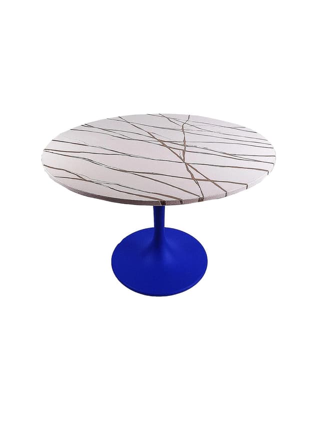 Stół Tulip, marmurino beżowy złoty, metal ciemnoniebieski, Polska, lata 90. - WYMIARY