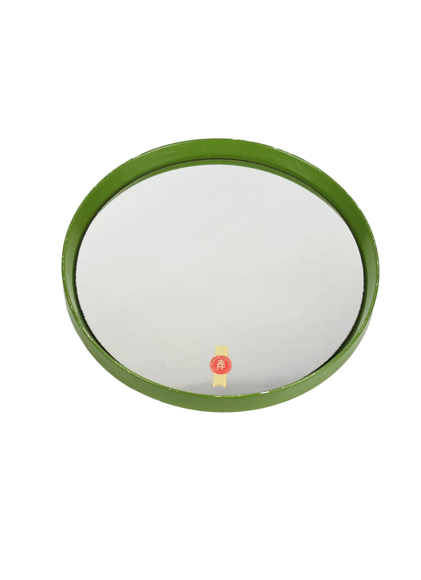 Wall mirror round, olive green acrylic, Poland, 1970s.