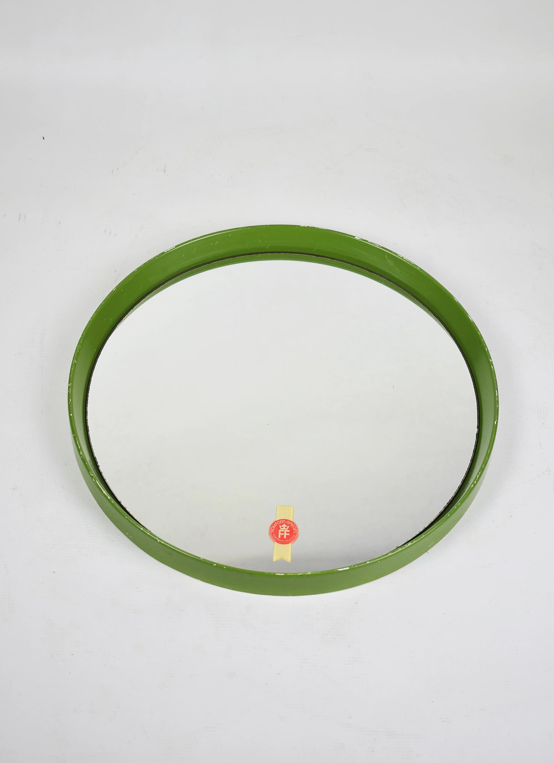 Wall mirror round, olive green acrylic, Poland, 1970s. - 84821