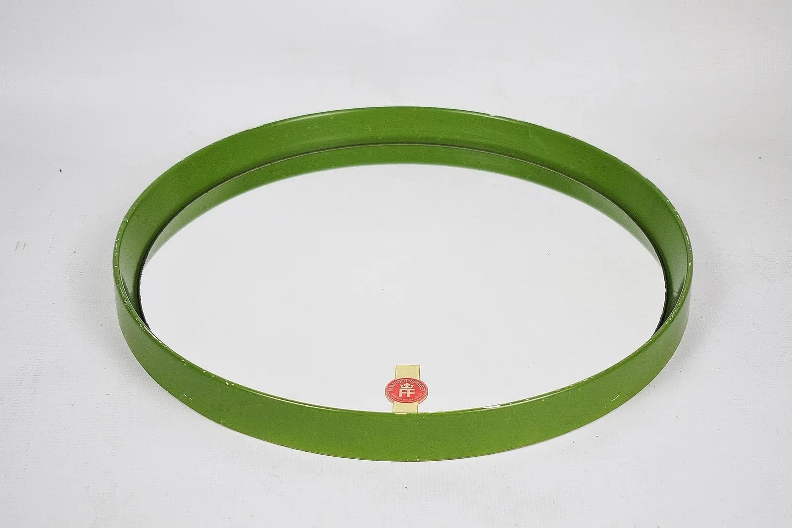 Wall mirror round, olive green acrylic, Poland, 1970s. - 84824