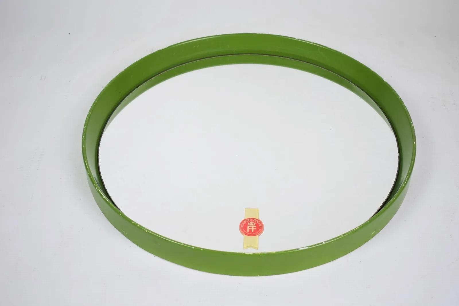 Wall mirror round, olive green acrylic, Poland, 1970s. - 84826