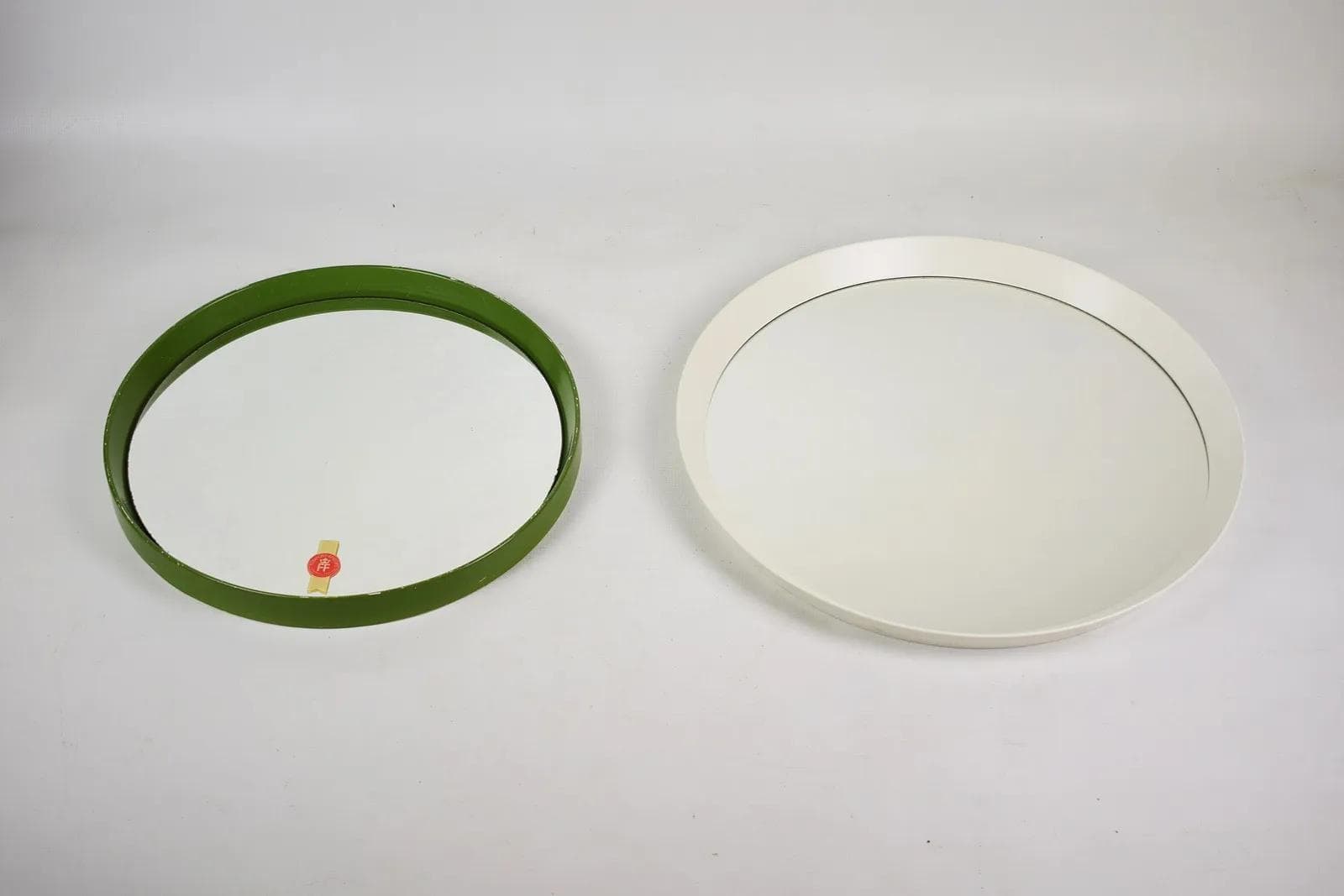 Wall mirror round, olive green acrylic, Poland, 1970s. - 84825