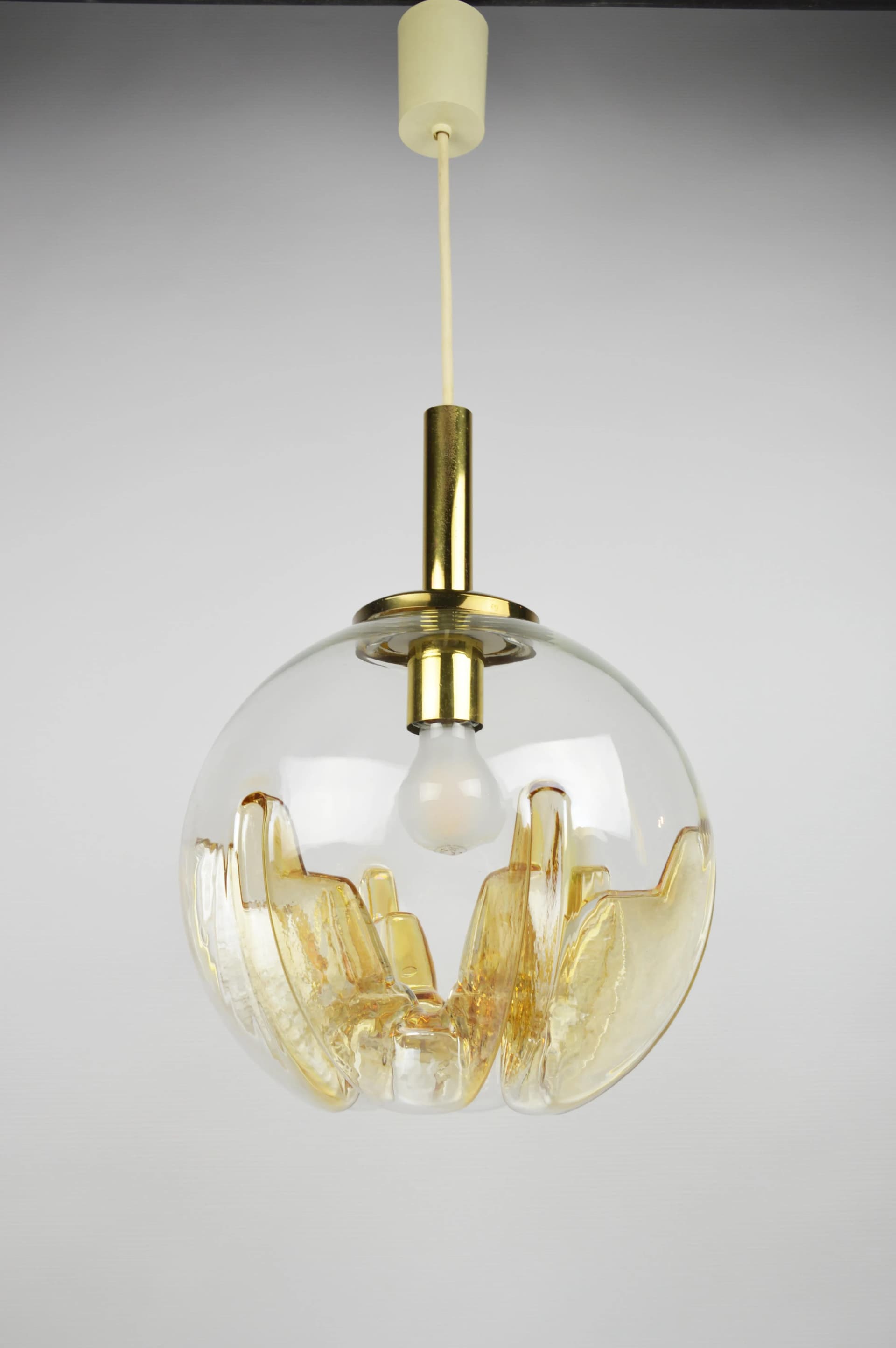 Lampa wisząca Doria, szkło transparent, metal złoty, Doria Leuchten, Niemcy, lata 70. - 84778