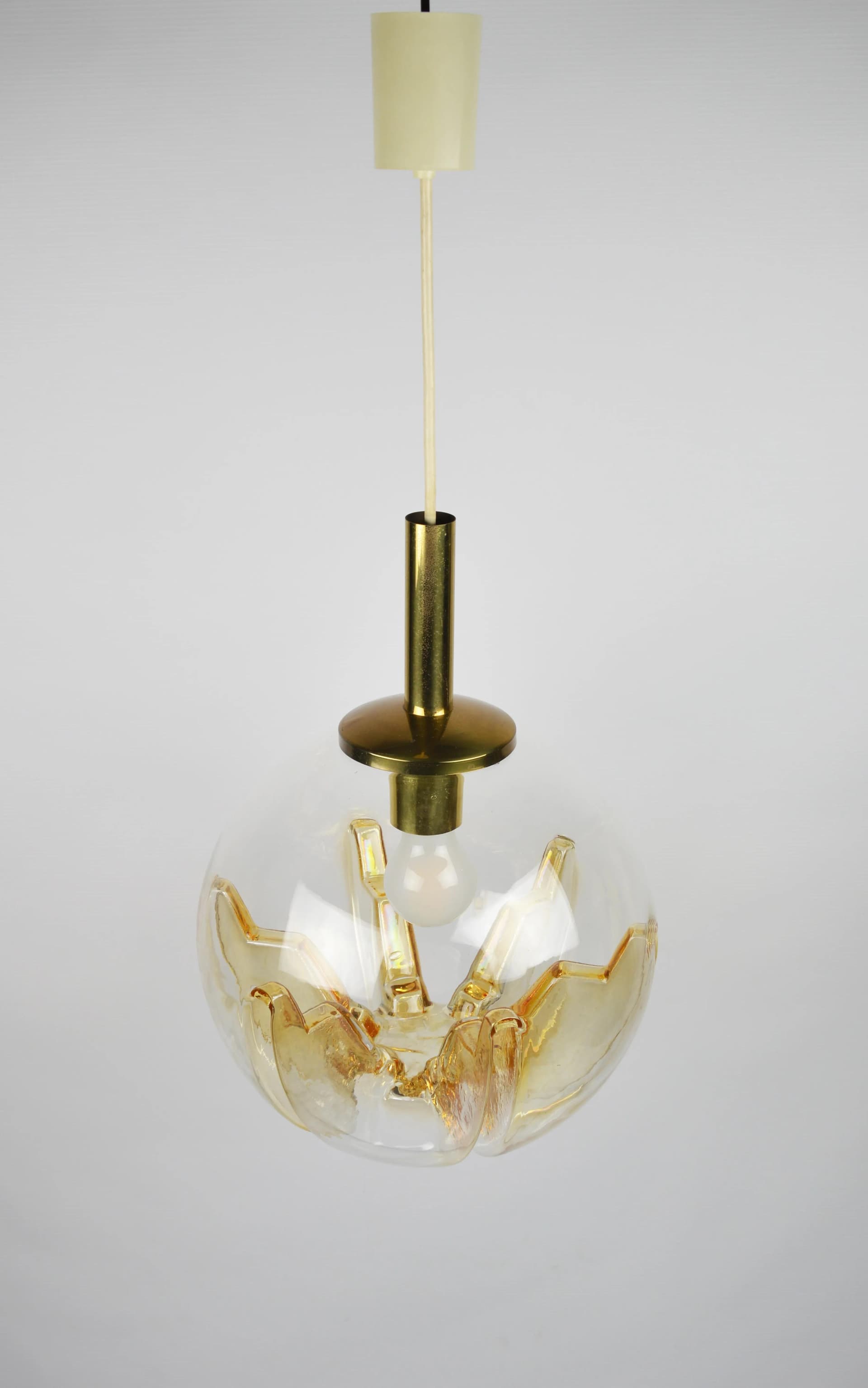 Lampa wisząca Doria, szkło transparent, metal złoty, Doria Leuchten, Niemcy, lata 70. - 84777