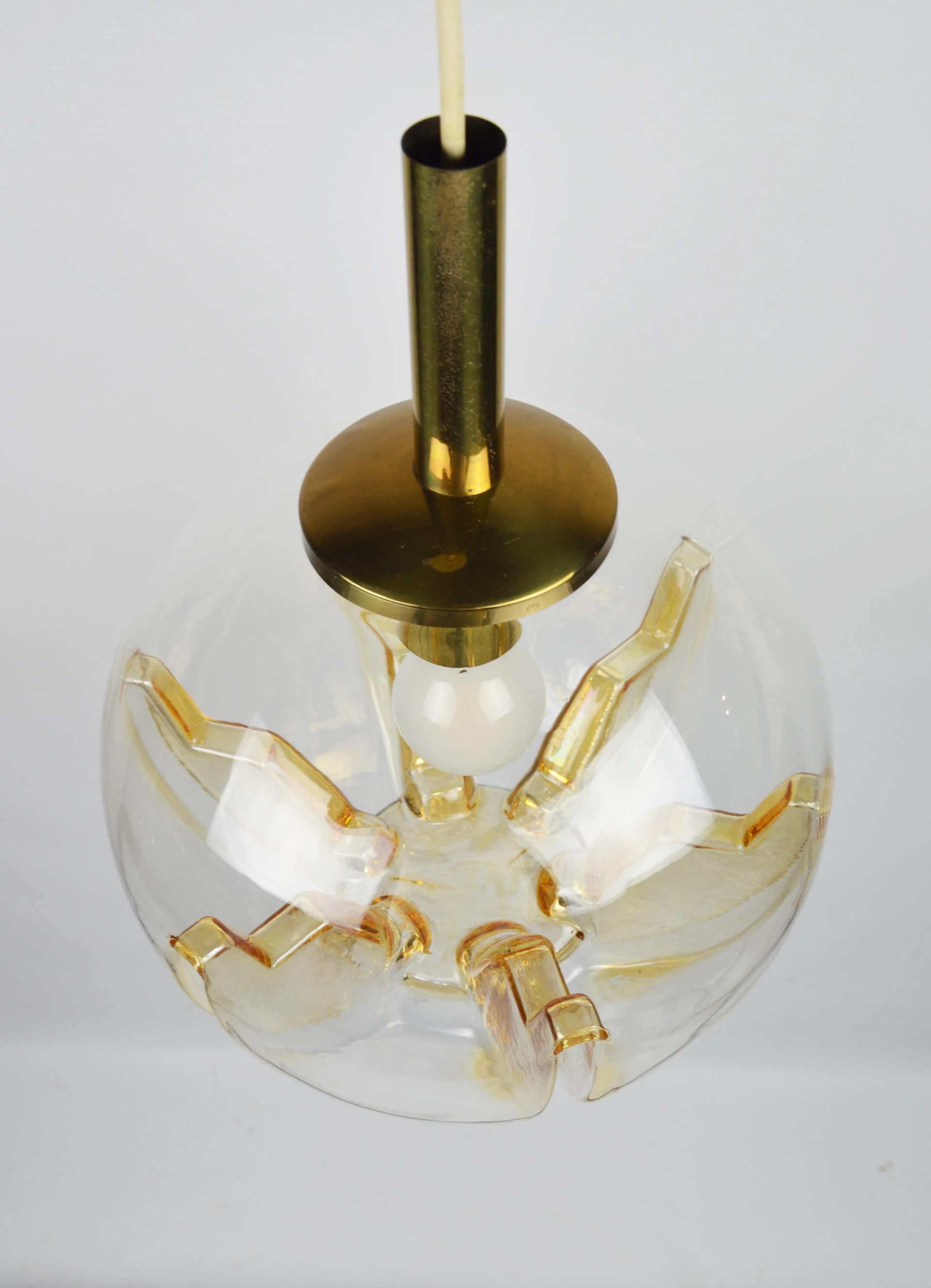 Lampa wisząca Doria, szkło transparent, metal złoty, Doria Leuchten, Niemcy, lata 70. - 84779