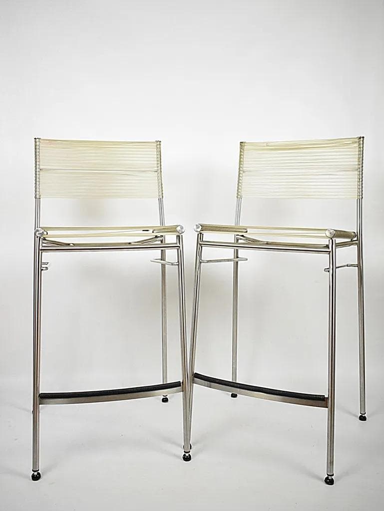 Para hokerów Miss B, stal szczotkowana biały, proj. T. Agnoli, Włochy, lata 90. - 84766