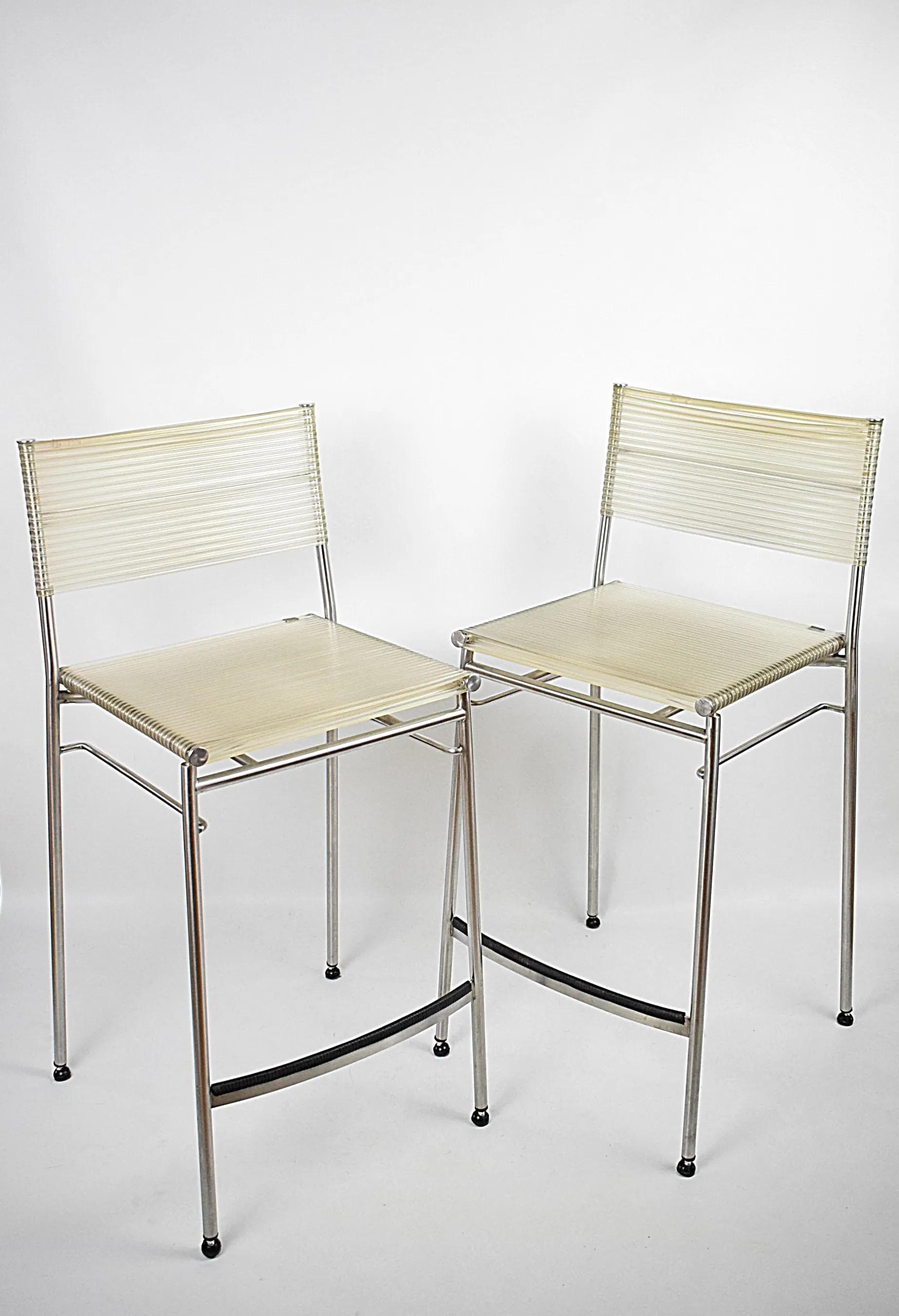 Para hokerów Miss B, stal szczotkowana biały, proj. T. Agnoli, Włochy, lata 90. - 84765