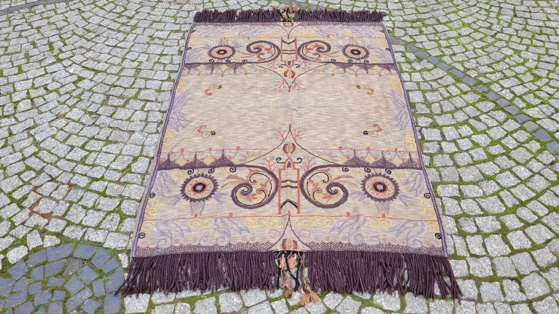 Narzuta gobelinowa, Art Nouveau, beżowy, wełna i bawełna, Polska, początek XX w., 115x180cm - 87645