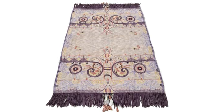 Narzuta gobelinowa, Art Nouveau, beżowy, wełna i bawełna, Polska, początek XX w., 115x180cm - WYMIARY